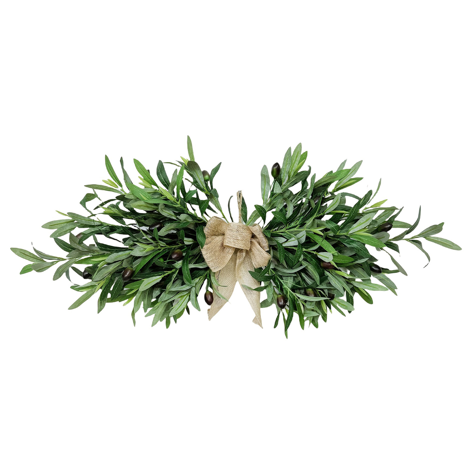 Künstlicher Olivenzweig-girlande (60 Cm) Mit Jute-schleife Und Olivenfrüchten – Ideal Für Frühling Und Sommer, Als Türgirlande, Hochzeitsdekoration Oder Wanddekoration.