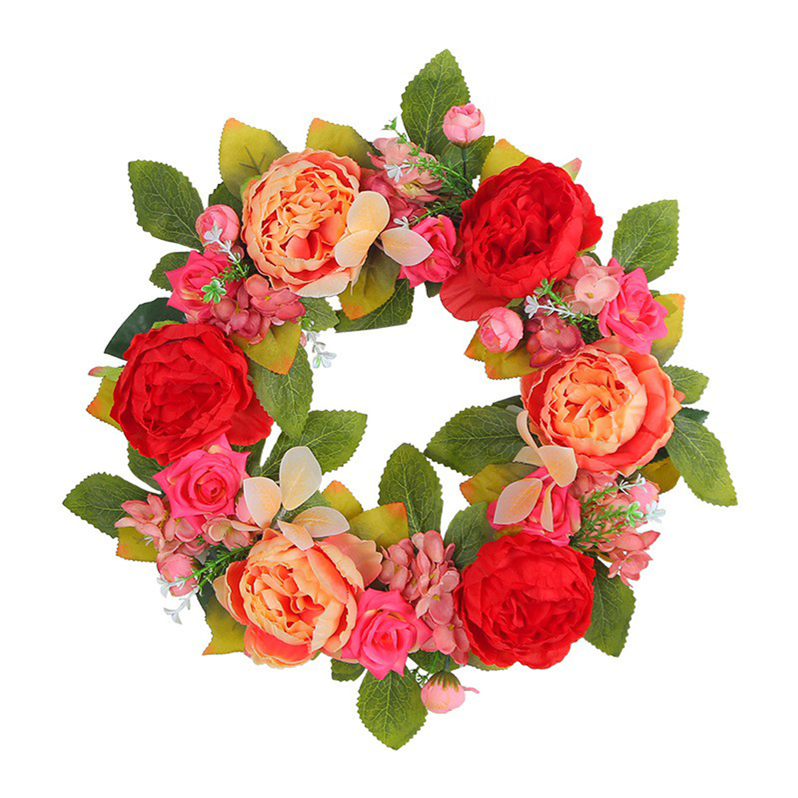 Künstlicher Pfingstrosenkranz, 38 Cm (15 Zoll), Vintage-kranz Mit Blühenden Pfingstrosen, Rosen Und Grünen Blättern, Für Frühling Und Sommer, Zur Dekoration Von Haustür, Wand Und Fenster (40 Cm)