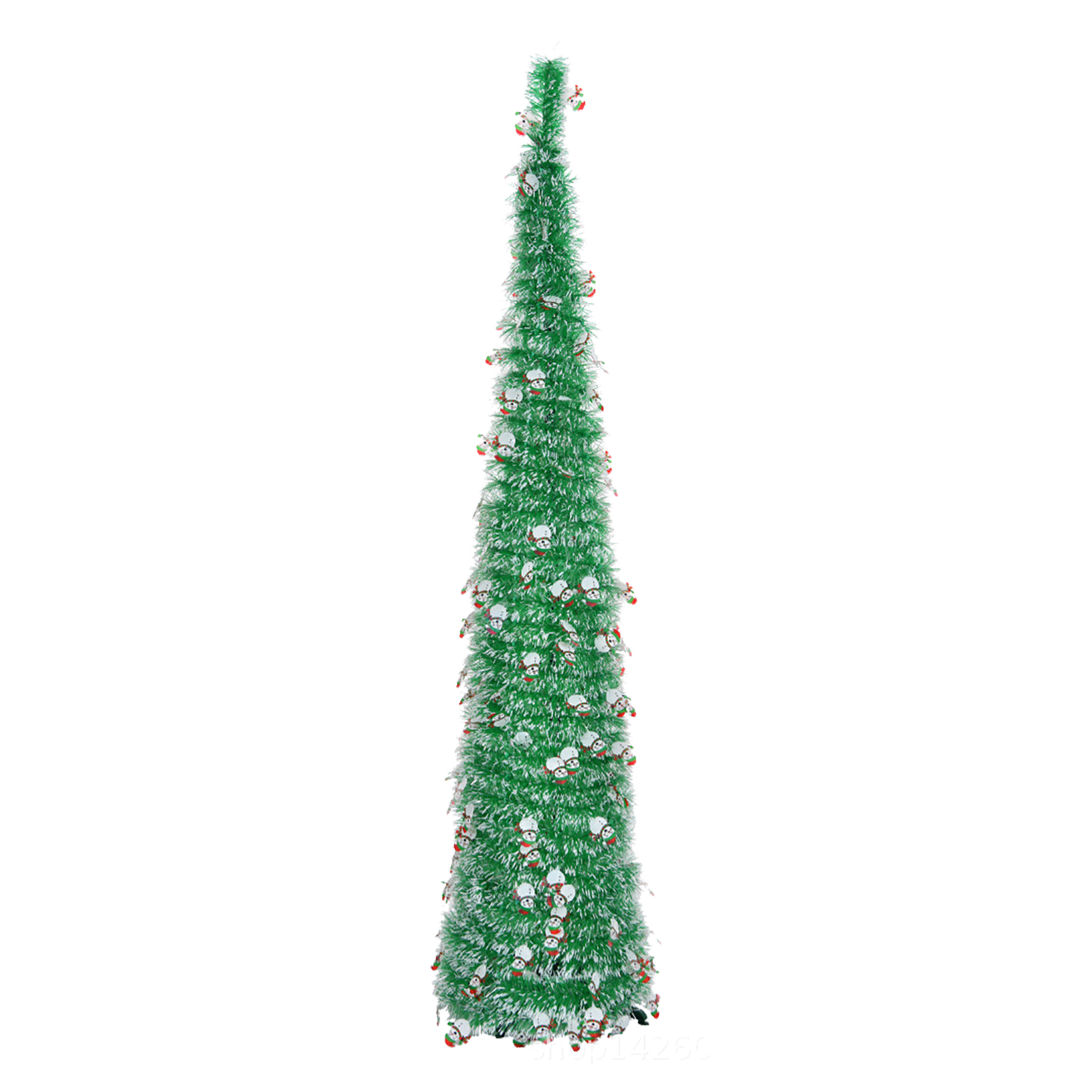 Faltbarer Und Einziehbarer Künstlicher Weihnachtsbaum Aus Grünem Pvc Mit Schneemännern, Einfach Aufzubauen Und Platzsparend. Ideal Zur Dekoration.