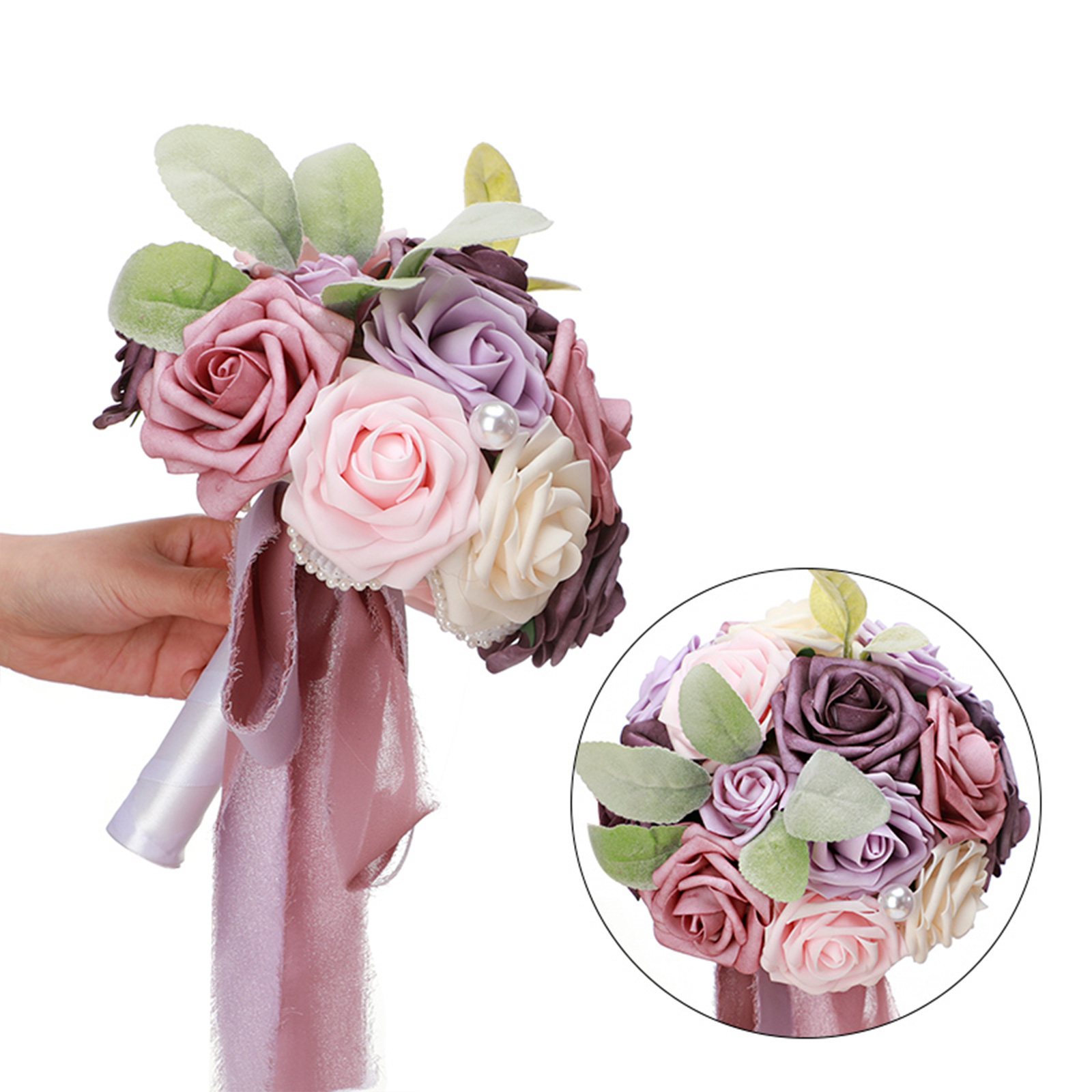 Realistischer Und Romantischer Brautstrauß, Vielseitiger Künstlicher Blumenstrauß Für Die Braut, Helllila