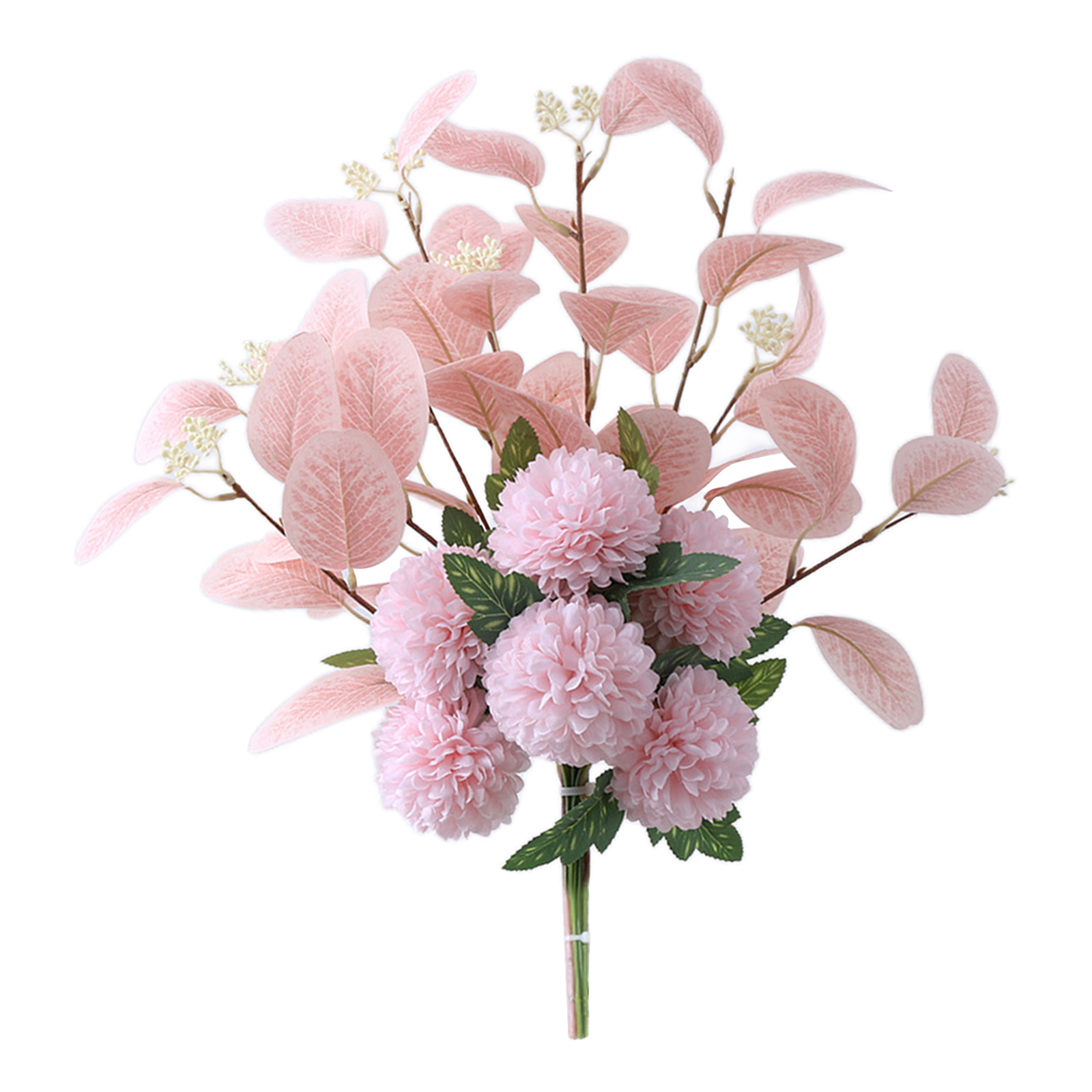 Hellrosa Chrysanthemenstrauß In Form Eines Tischtennisballs, Chrysanthemenstrauß In Form Einer Eukalyptusblattkugel, Verschiedene Farben Erhältlich, Künstlicher Handgehaltener Chrysanthemenstrauß In K