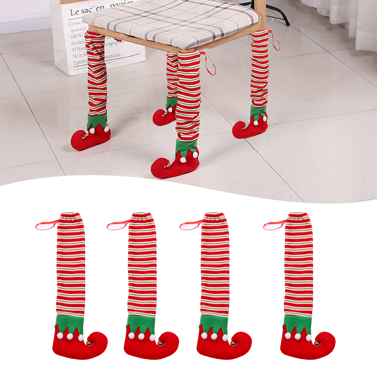(2 Sets Pro Packung) (4 Stück Pro Set) Weihnachtliche Stoffdekorationen Für Tischbeine, Tisch- Und Stuhlhussen (42 X 17 Cm) Material: Stoff