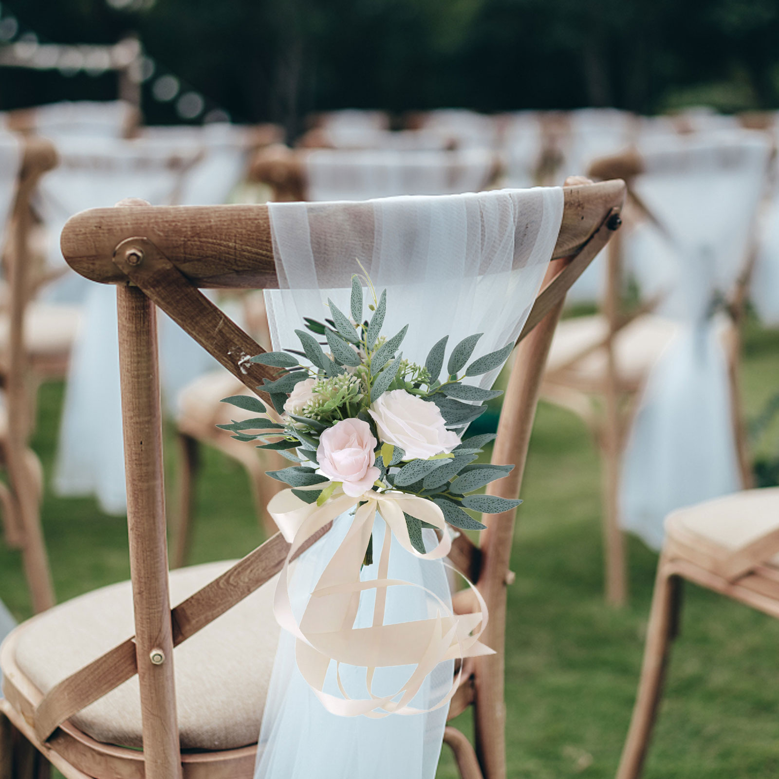 (4 Stück Pro Packung) Stuhlrückendekorationen Für Hochzeiten Im Freien Mit Künstlichen Blumen