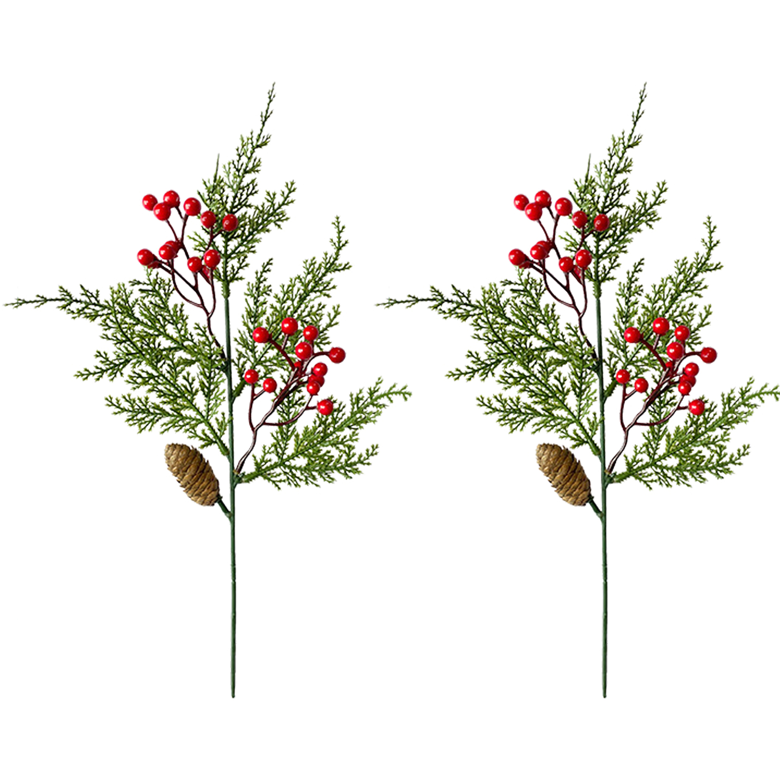 (kleine, Sechszackige Kiefernzweige Mit Früchten) 2 Künstliche Kiefernnadeln, Rote Weihnachtszapfen, Blumenschmuck, Künstliche Kiefernzweige