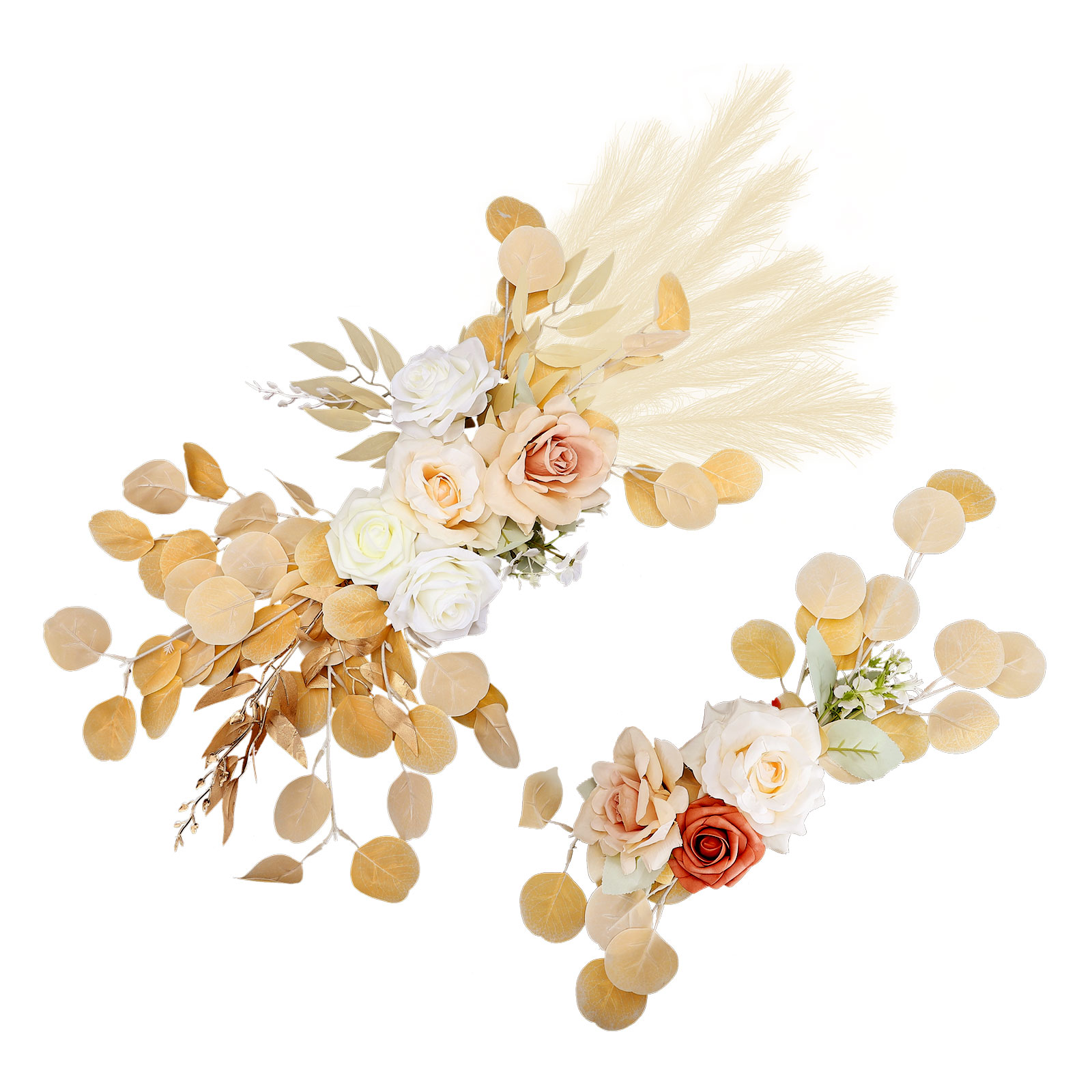 (siehe Foto Für Die 4 Kabelbinder) (hinweis: Die Verpackungsgröße Überschreitet Nicht 40 Cm) Blumen-set Für Hochzeitsbögen (zweiteilig): Große Eckblume 65 X 28 Cm, Kleine Eckblume 40 X 15 Cm (verpacku