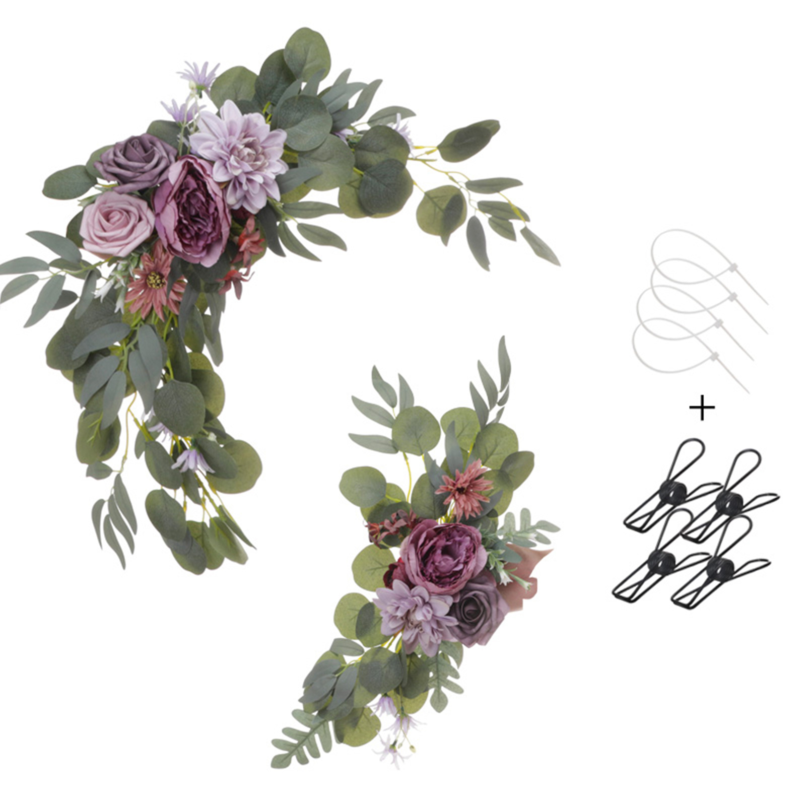 Set Aus Lila Künstlichen Blumengirlanden Für Hochzeitsbögen, Willkommensschilder Und Zeremoniendekoration.