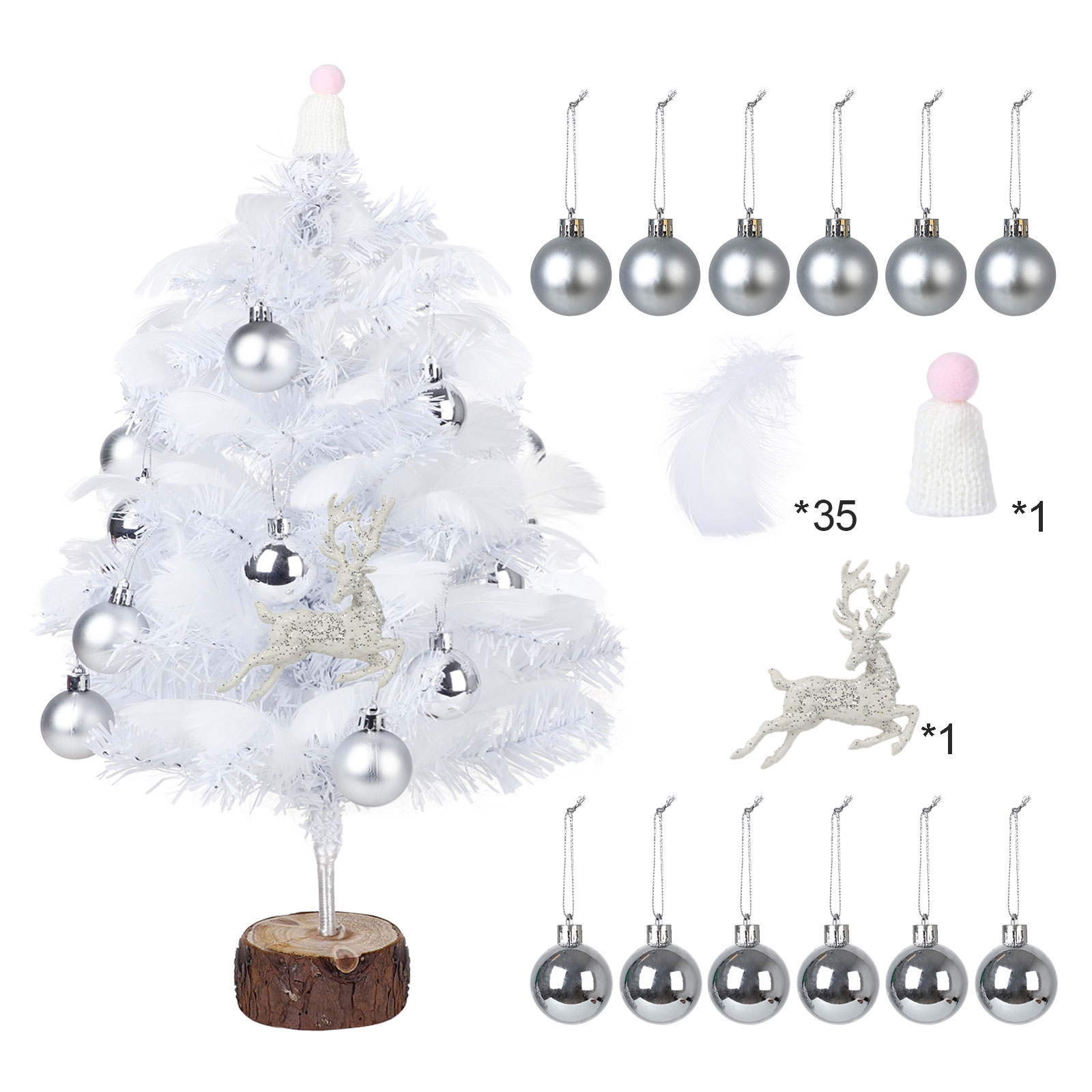 Künstlicher Weihnachtsbaum Mit Federn Und Lichterkette, Tischdekoration Für Weihnachten