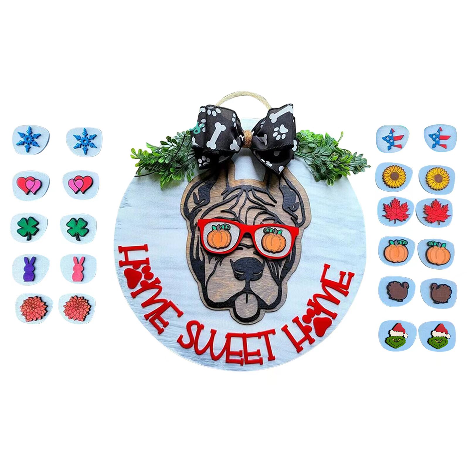 Handgefertigtes Türschild Aus Holz Mit Einem Coolen Und Verspielten Hund, Willkommenskalendermotiv, Szene Für Haus Oder Terrasse, Geschenk (c)