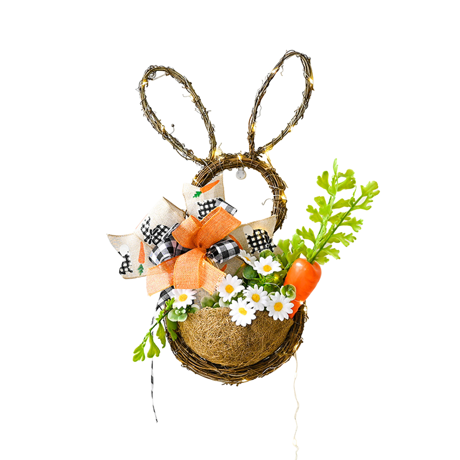 Blumenkranz Mit Hasenmotiv (mit Lichterkette) – Osterdekoration – Blumenkranz Mit Hasenmotiv – Verandadekoration