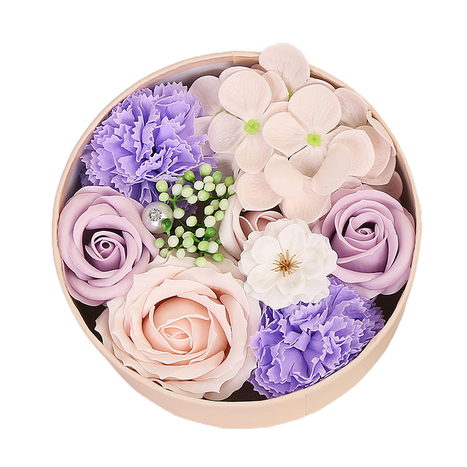 Geschenkset Mit Künstlichen Blumen Und Runder Kunstseife, Ideales Geschenk Zum Valentinstag Oder Zu Feiertagen.