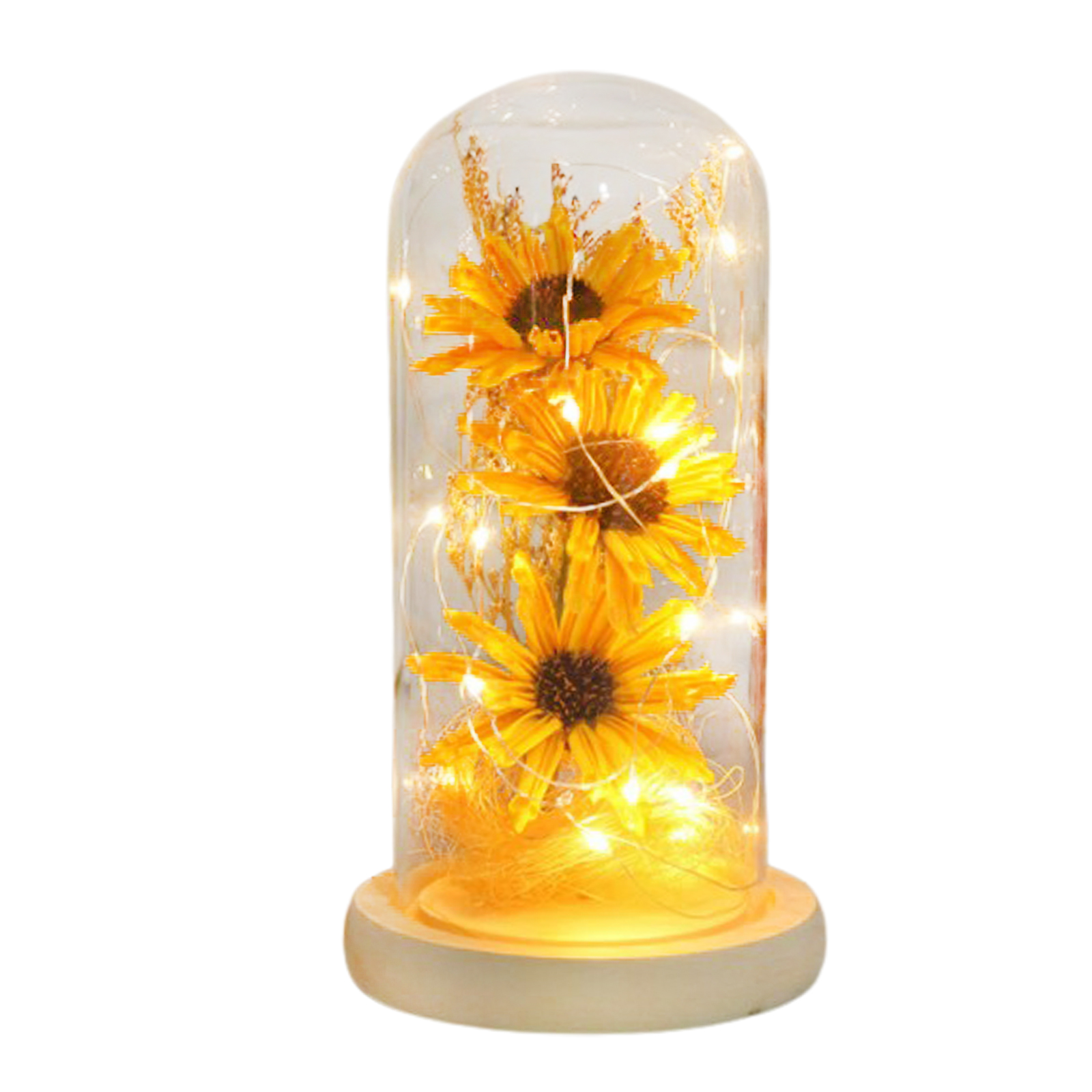 Künstliche Sonnenblume Unter Einer Glaskuppel Mit Led-beleuchtung, Ideal Für Valentinstag Oder Muttertag.
