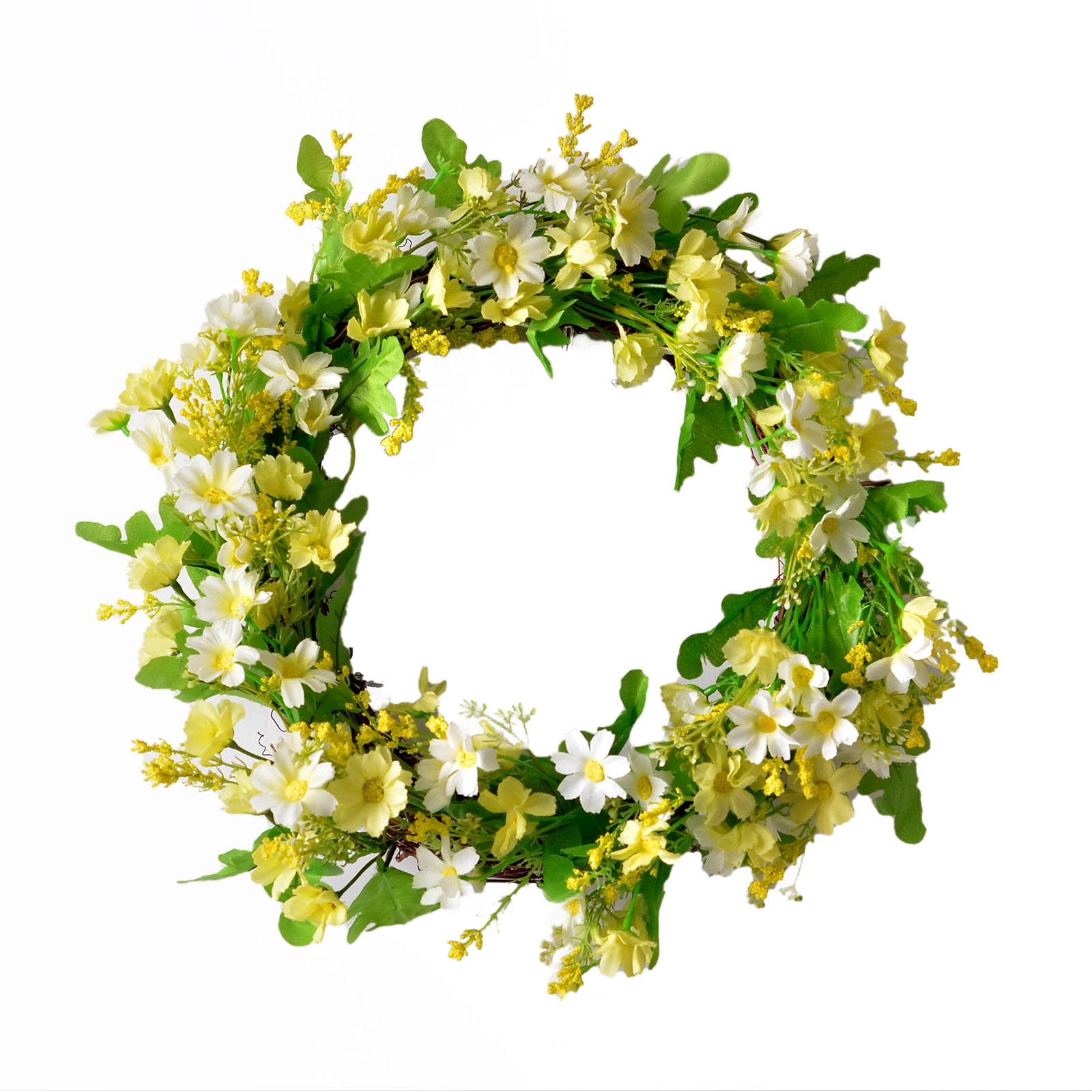 Künstlicher Frühlingschrysanthemenkranz – Wand- Oder Türdekoration, Ideal Für Zuhause Und Hochzeiten. Künstliche Seidenchrysanthemen, Außendurchmesser Ca. 36 Cm. Materialien: Rattanring, Kunststoff Un
