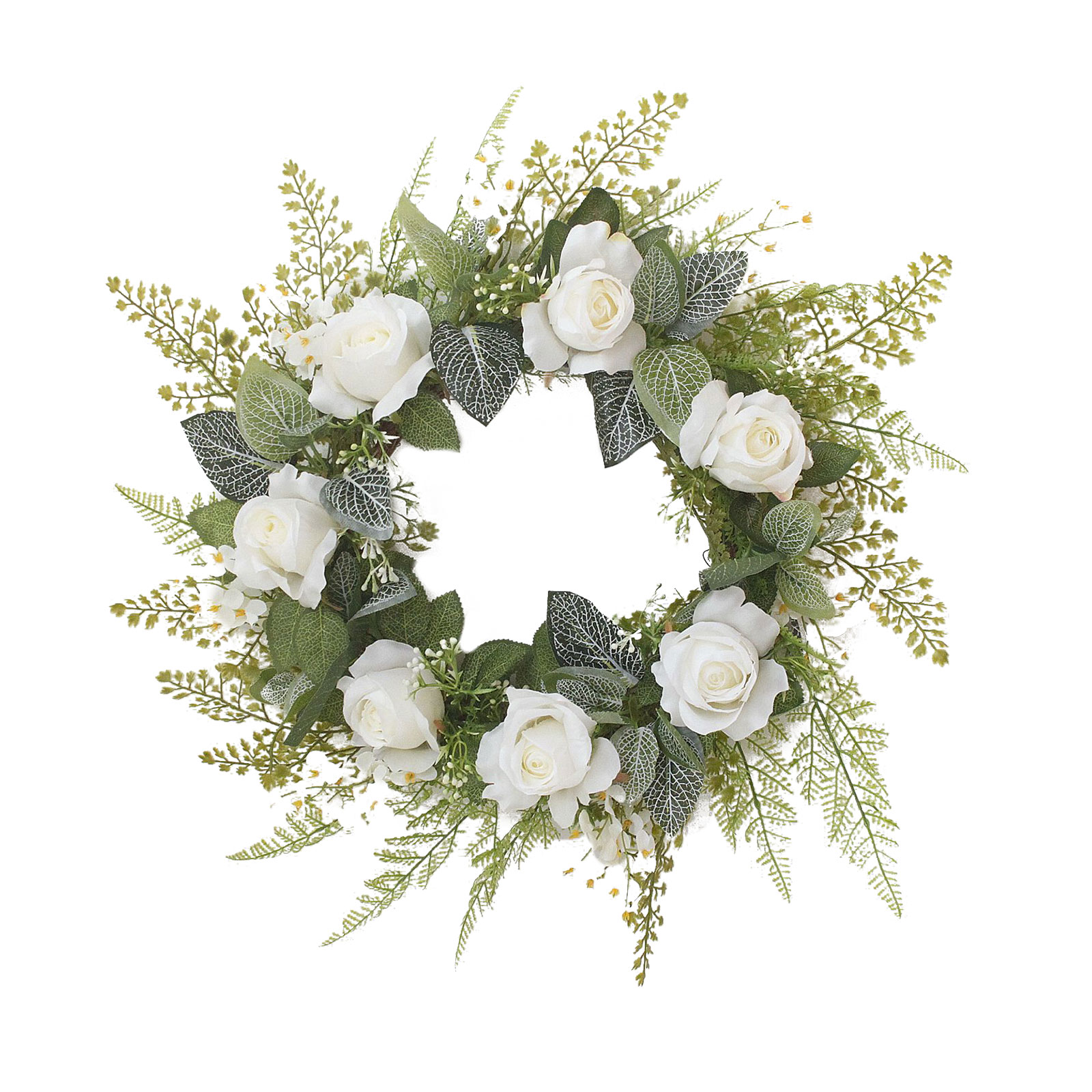 Künstlicher Türkranz Aus Seidenblumen, Kunststoffrosen Und -blättern, Mehrfarbig, 50 Cm Außendurchmesser