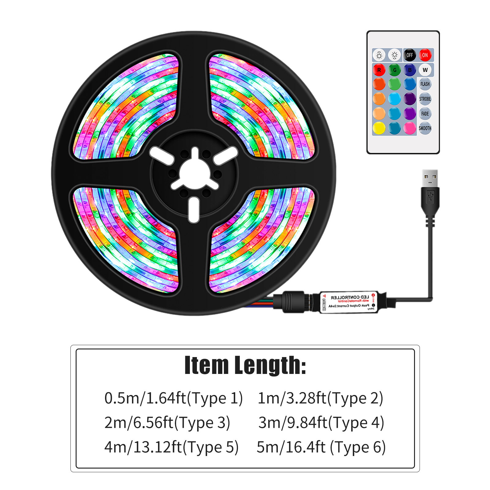 Rgb-led-streifen Mit 24-tasten-fernbedienung, 16 Farben, Flexibel, Wasserdicht, Usb-betrieben, Ideal Für Tv-hintergrundbeleuchtung Und Innendekoration.