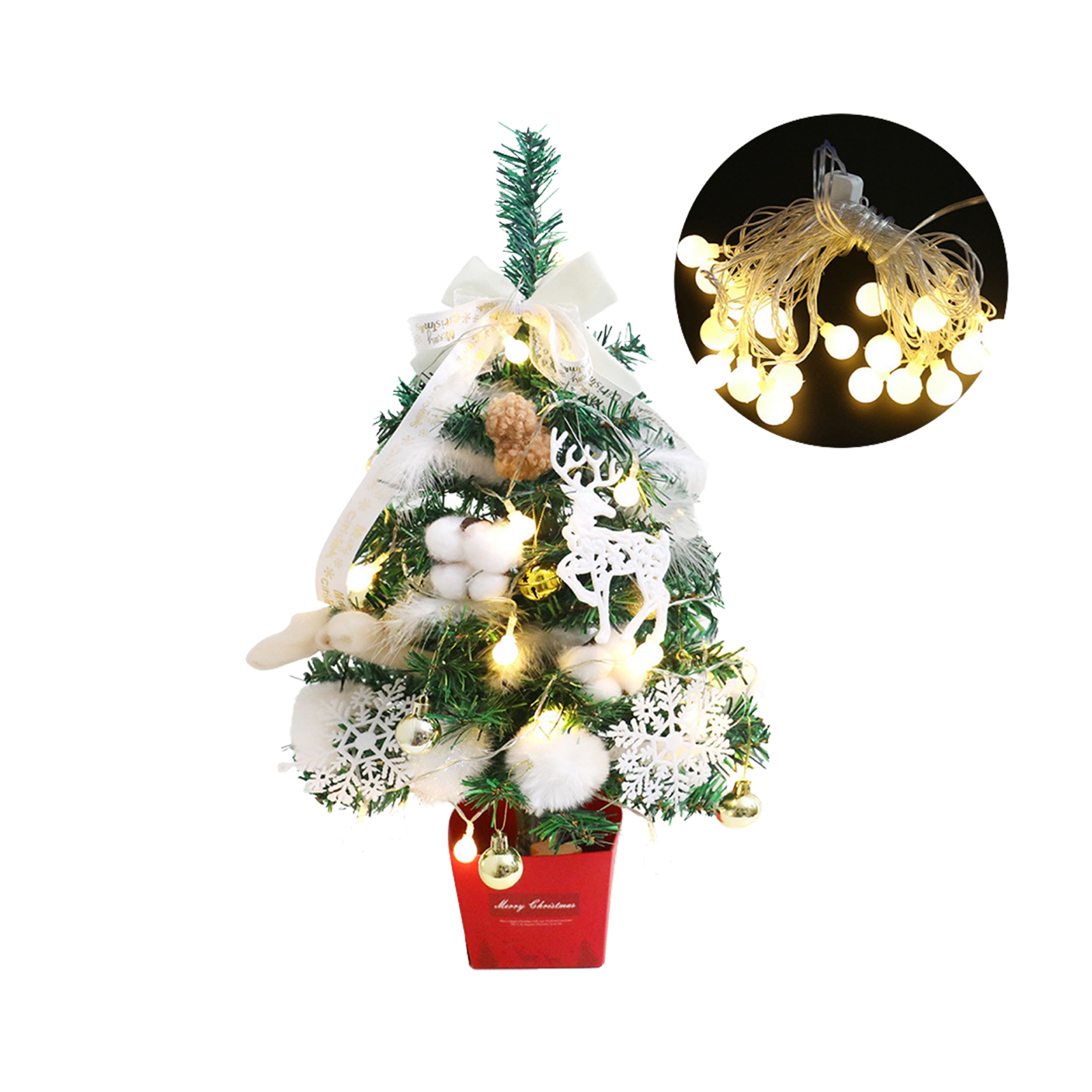 Set Mit Mini-weihnachtsbäumen Im Koreanischen Stil, 60 Cm, Tischdekoration Mit Lichtern (3 Aa-batterien Nicht Enthalten)
