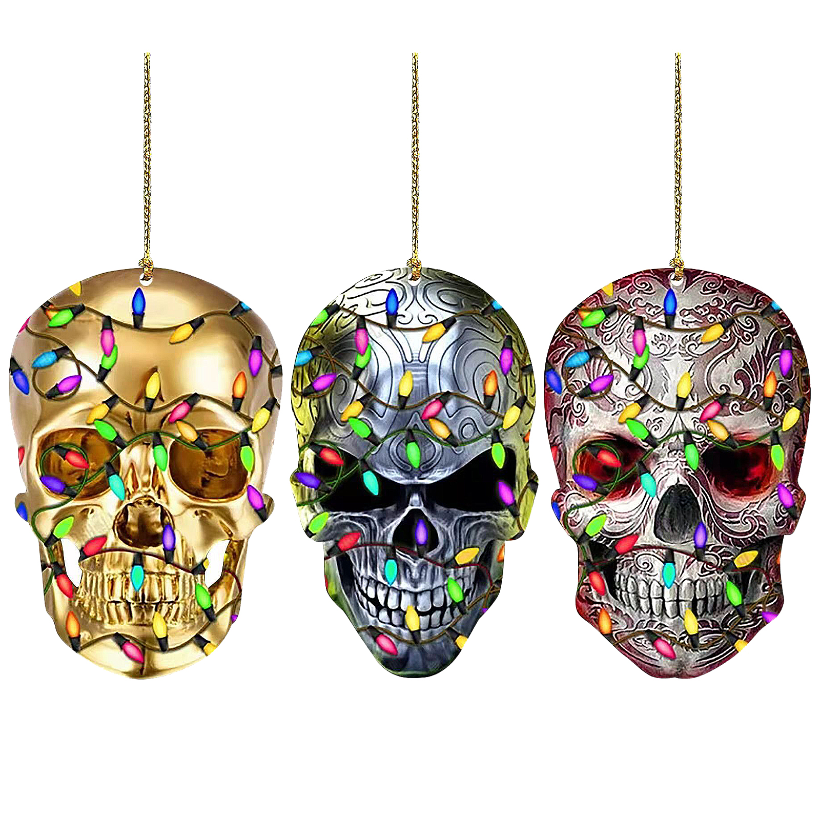 Gruseliger Totenkopf-anhänger Für Den Auto-rückspiegel – Totenkopf-hängedekoration Für Halloween Und Weihnachten