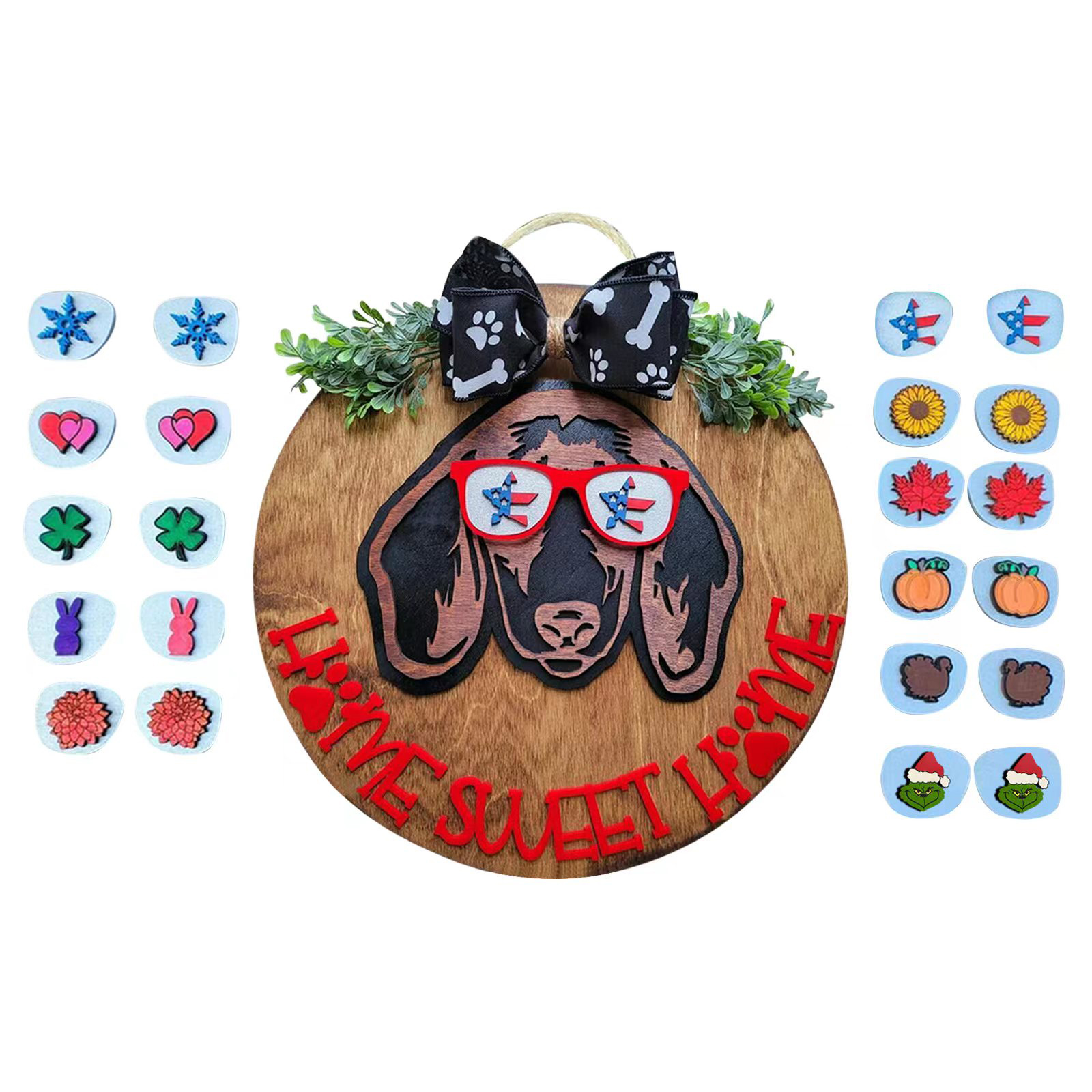 Verspielter Willkommenskalender Aus Holz Mit Einem Coolen Hund, Türschild, Innenraumszene, Terrassendekoration Geschenk (b)