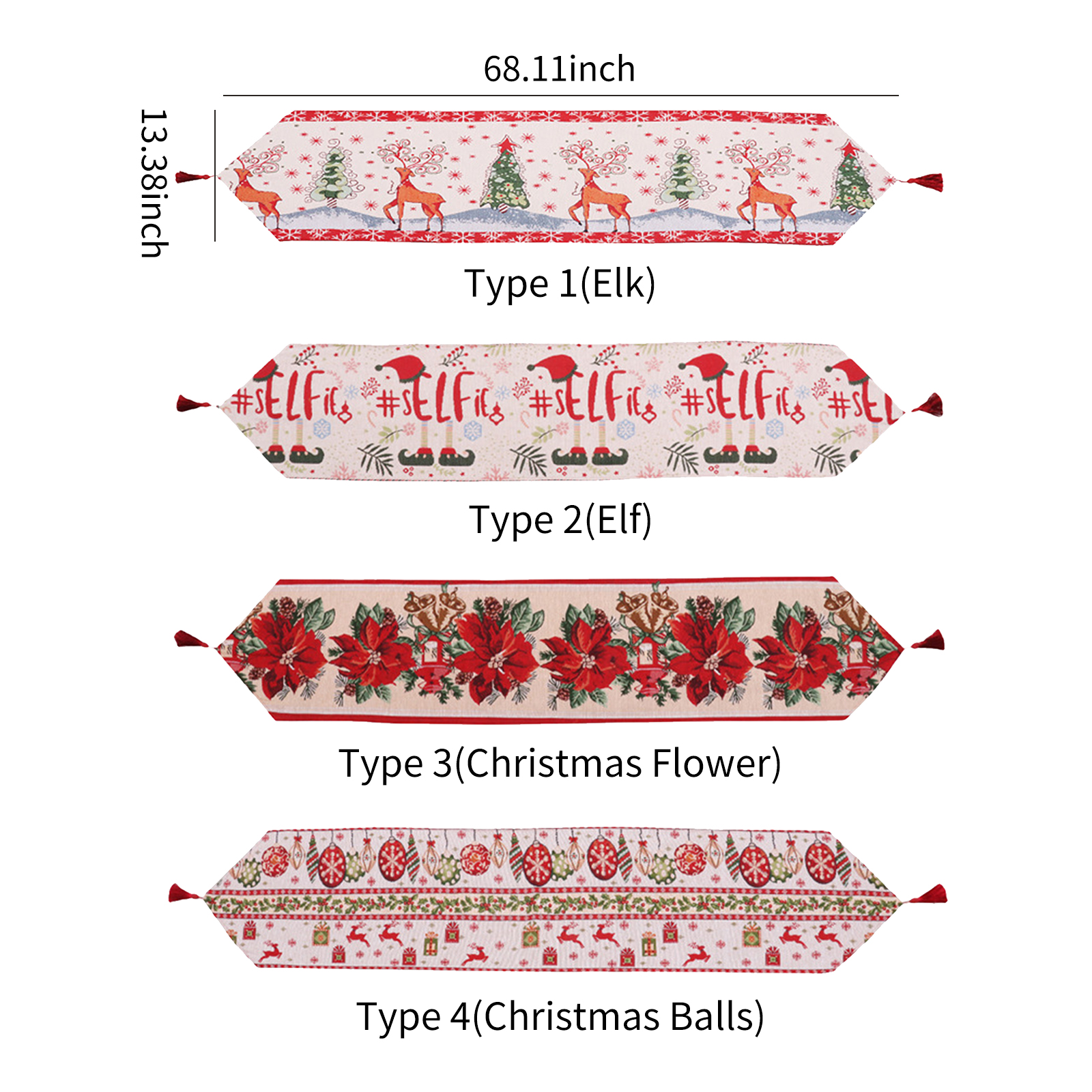 Tischläufer „frohe Weihnachten“ Für Partys, Weihnachtskugelmuster, 173 X 33 Cm, Rechteckiger Tischläufer Für Esstisch, Hochzeit, Partydekoration.