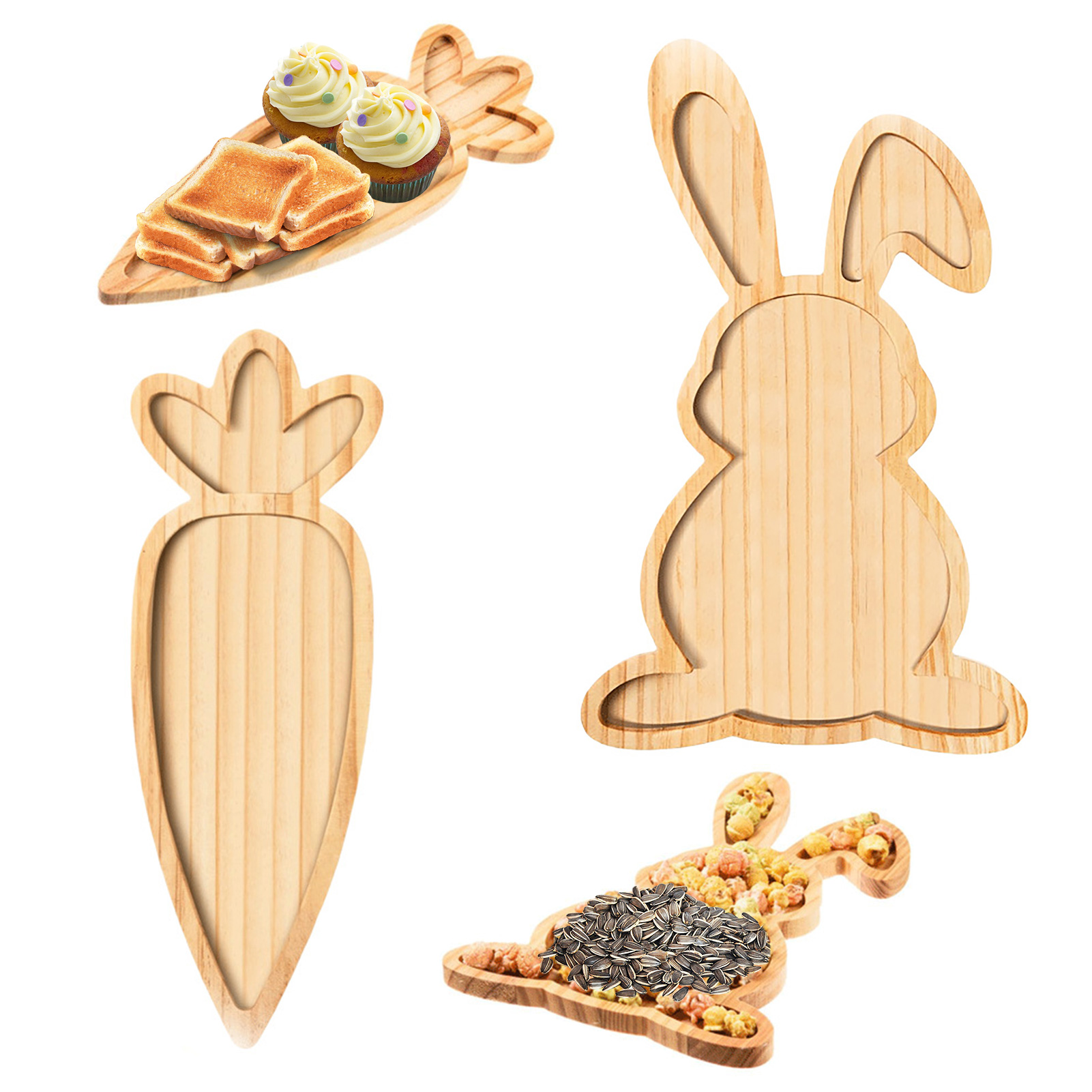(2er-set) 2 Holztabletts In Form Eines Hasen Und Einer Karotte, Perfekt Zum Präsentieren Von Trockenfrüchten, Käse Und Anderen Osterleckereien (hase + Karotte)