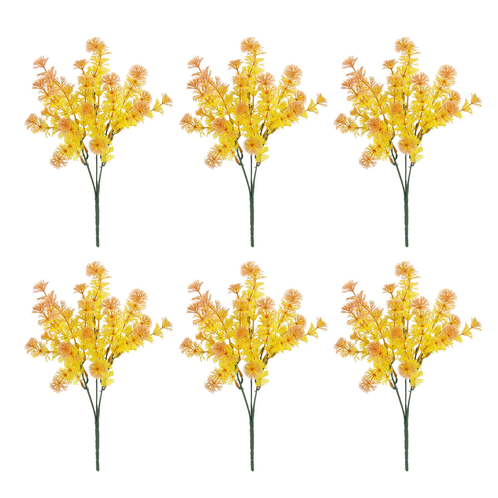 (6 Stück, Orange, Produkthöhe: 32,5 Cm) Künstliche Grüne Buddha-pflanze Mit 5 Zweigen [6 Stängel Pro Packung]