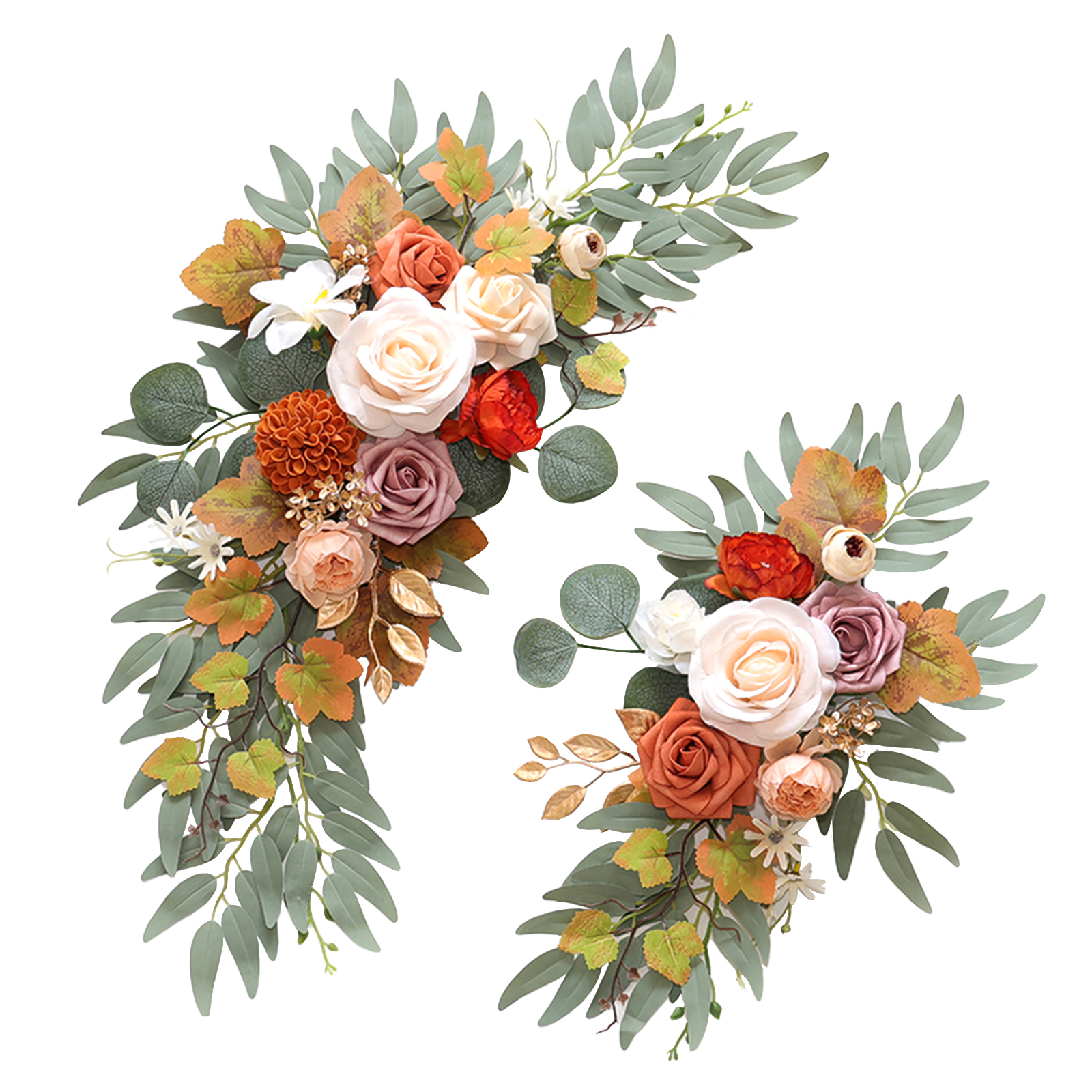 2 Künstliche Blumengirlanden Mit Zwei Bändern, Naturgetreue Bogenblumen Für Die Hochzeitszeremonie, Orange