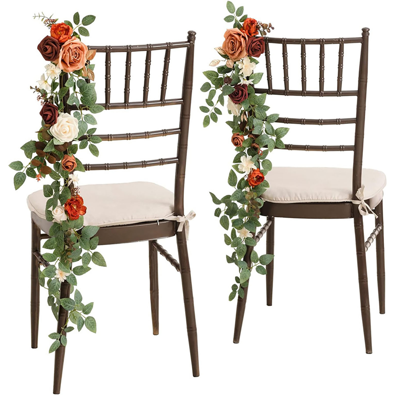 Blumenschmuck Für Die Trauung, Stuhldekoration, Blumenschmuck Für Den Traugang, Bankdekoration In Orange