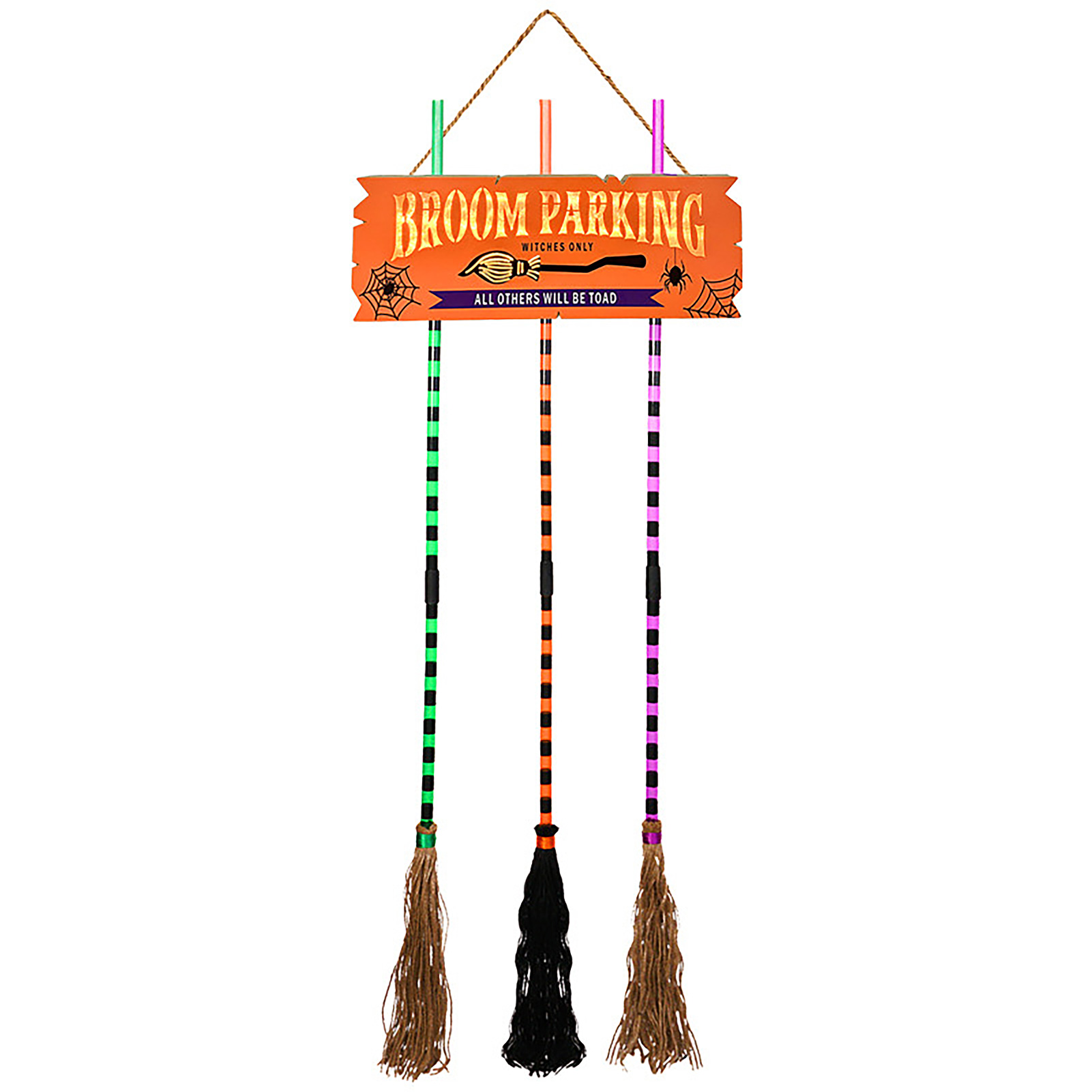 Beleuchtetes Besen-parkschild, 110 Cm (43,3 Zoll), Gruseliges Holzschild Zum Aufhängen Mit 3 Hexenbesen Für Die Veranda, Wanddekoration, Feiertagsdeko, Orange