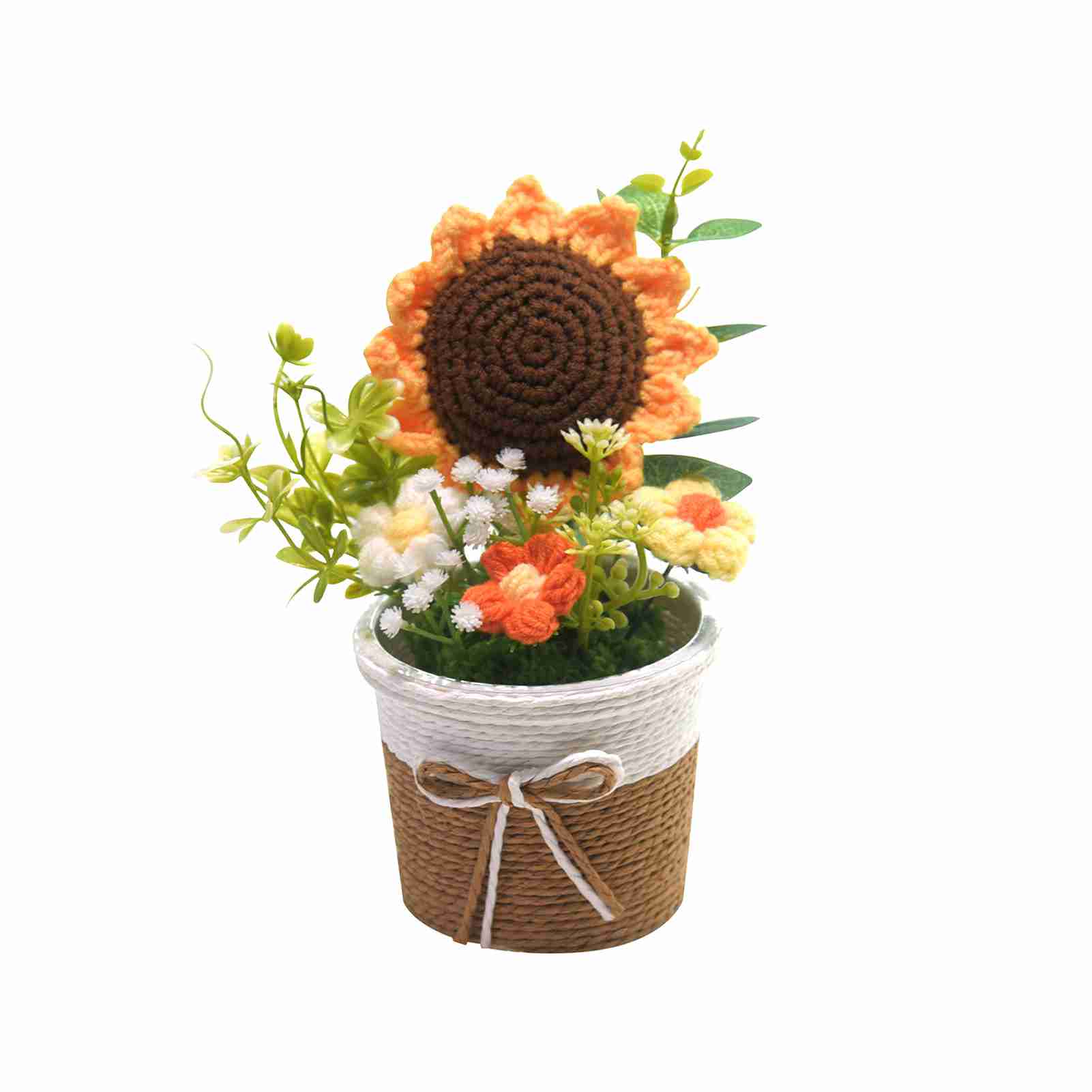 Gehäkelte Sonnenblume Im Topf, 8 X 16 Cm, Weicher, Niedlicher Strickblumentopf Für Wohnzimmer, Schlafzimmer, Arbeitszimmer