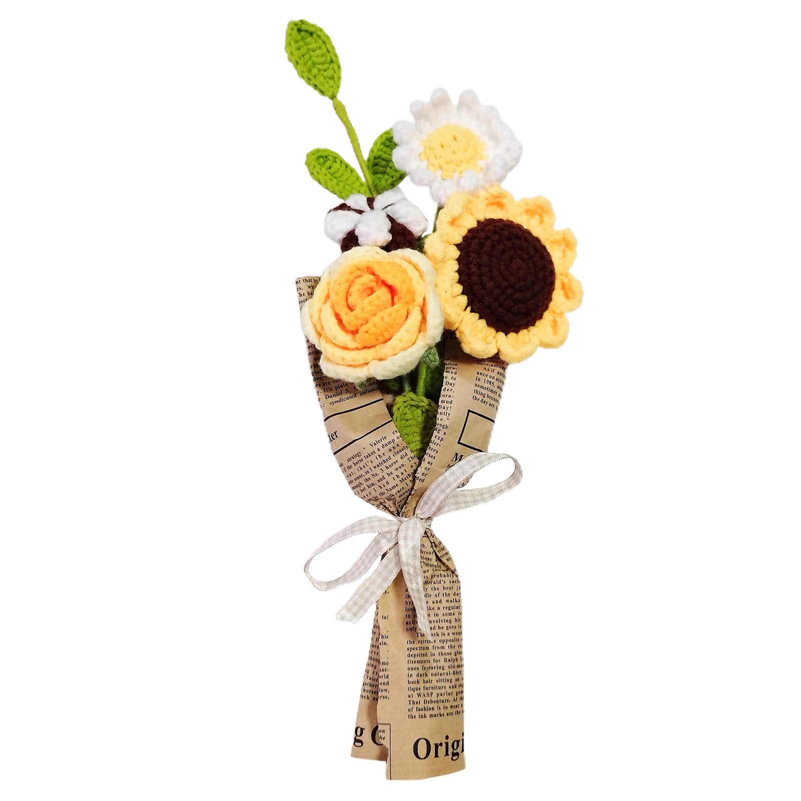 Handgefertigter Strickstrauß Mit Orangefarbenen Blumen Für Hochzeits- Und Heimdekoration