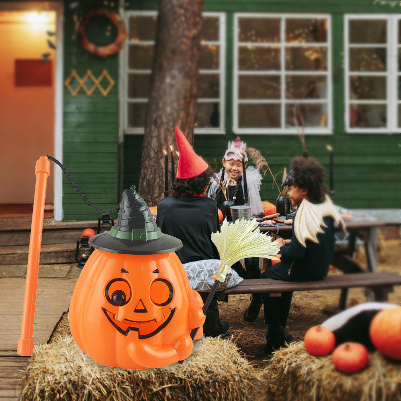 Tragbarer, Leuchtender Led-kürbis Mit Besen Und Soundeffekten, Batteriebetrieben, Ideal Für Halloween, Bars Und Gärten. Dekoration Für Partys, Bars Und Außenbereiche.