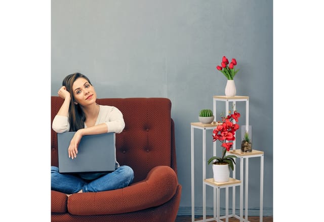 Blumentreppe, 4 Ablagen, Hxbxt 100 X 40 X 40 Cm, Platzsparend, Stahl Und Mdf, Design Blumenetagere, Weiß-natur - Relaxdays