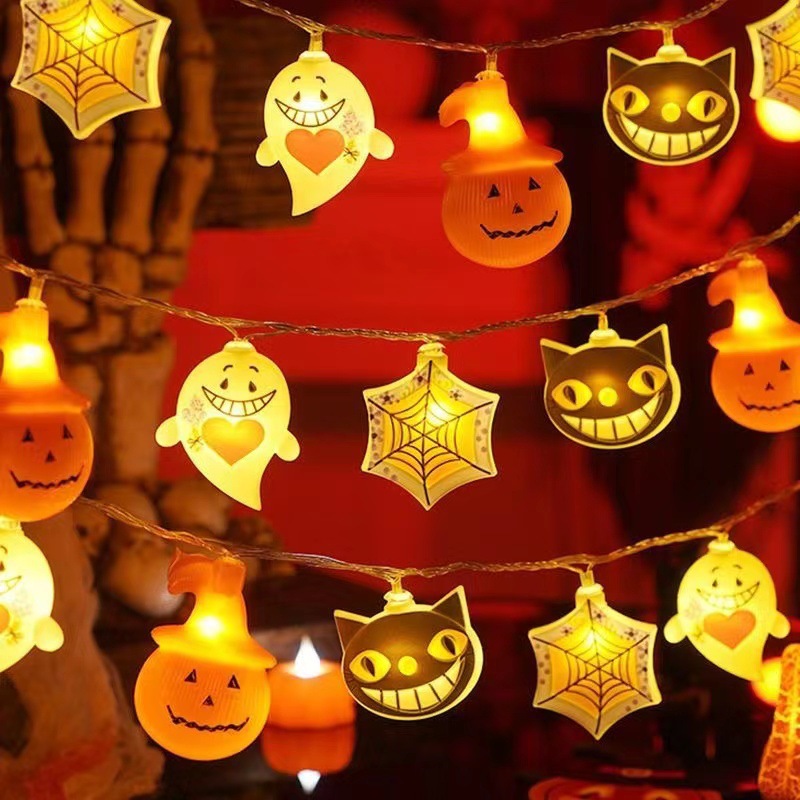 Halloween-lichterkette, Led-lichterkette In Kürbisform, Dekoration Für Außenpartys, 1,5 Meter Lang, 10 Warmweiße Leds.