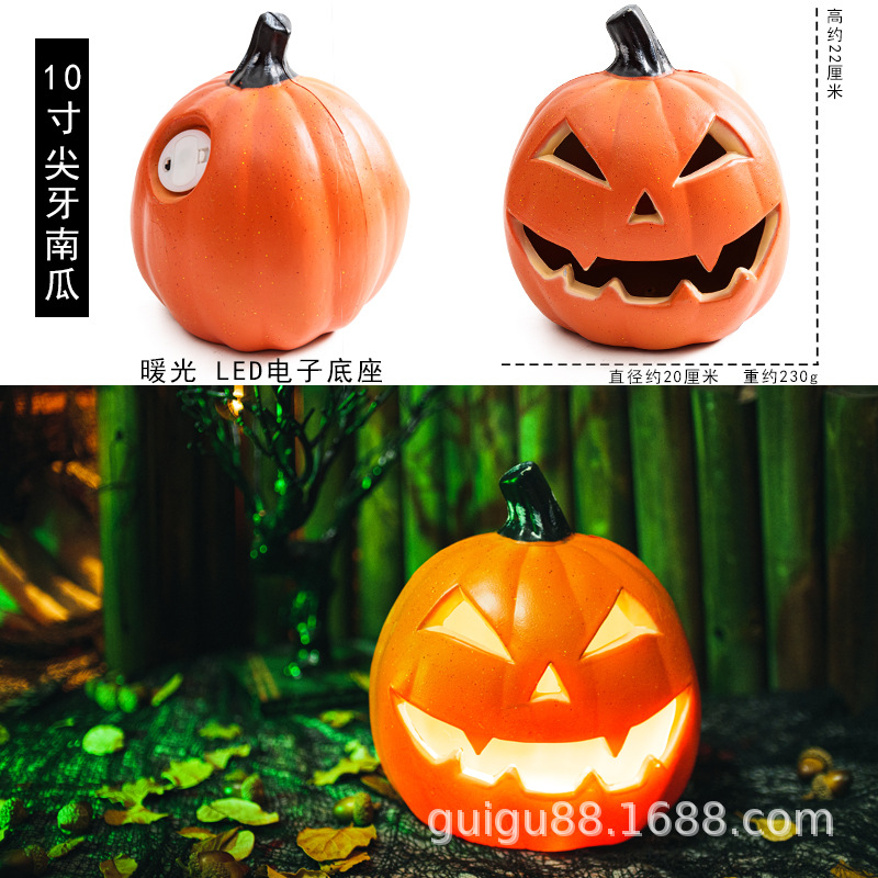 Hohle Halloween-kürbislaterne Mit Led-licht, Eine Lustige Dekoration Für Einkaufszentren, Vergnügungsparks, Für Den Innen- Und Außenbereich, 25 Cm Lange, Scharfe Zähne.