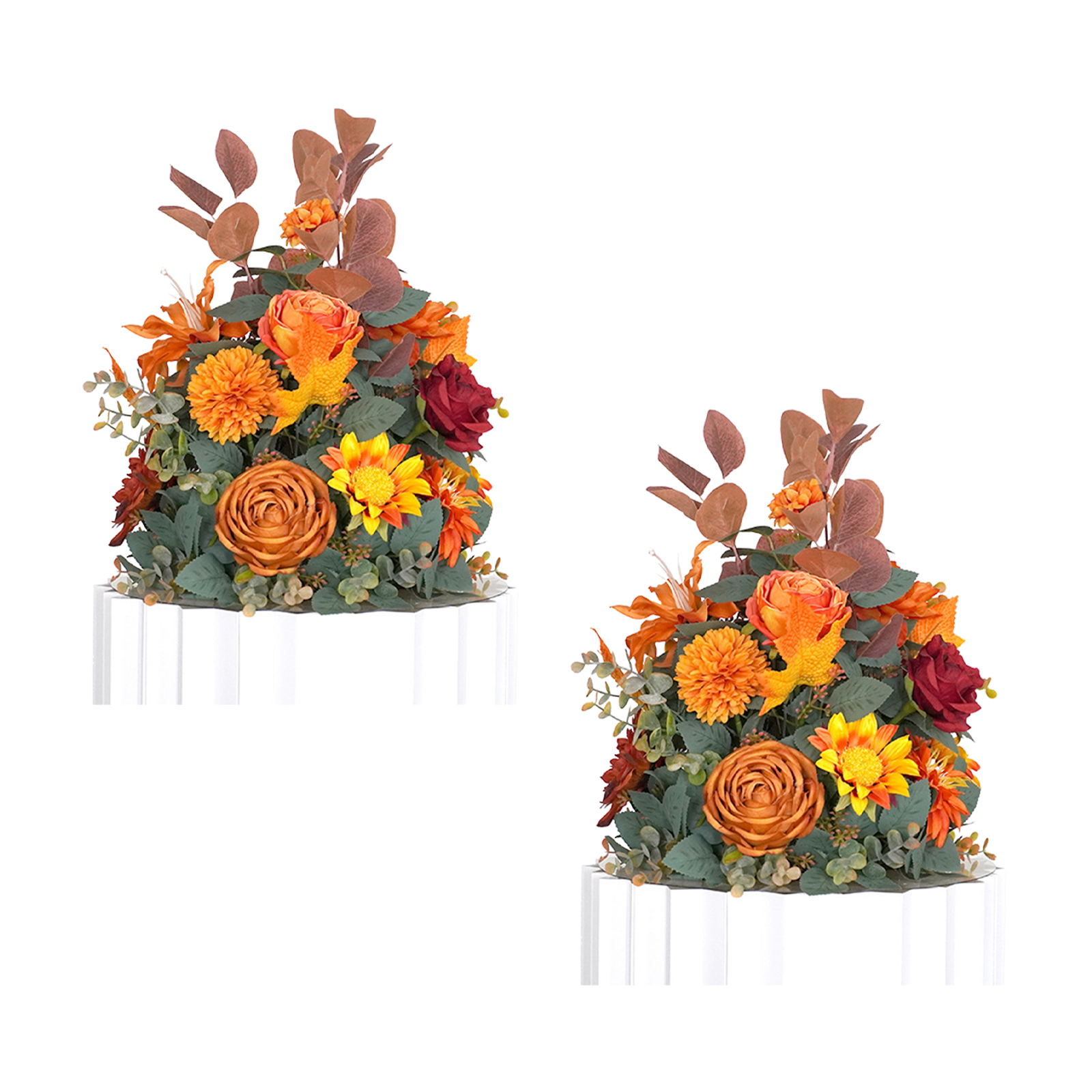 Strauß Aus 2 Künstlichen Blumen Aus Seidenstoff Mit Kunststoff-steckschaumbasis, Orangefarben, Ideal Für Hochzeitsdekorationen.