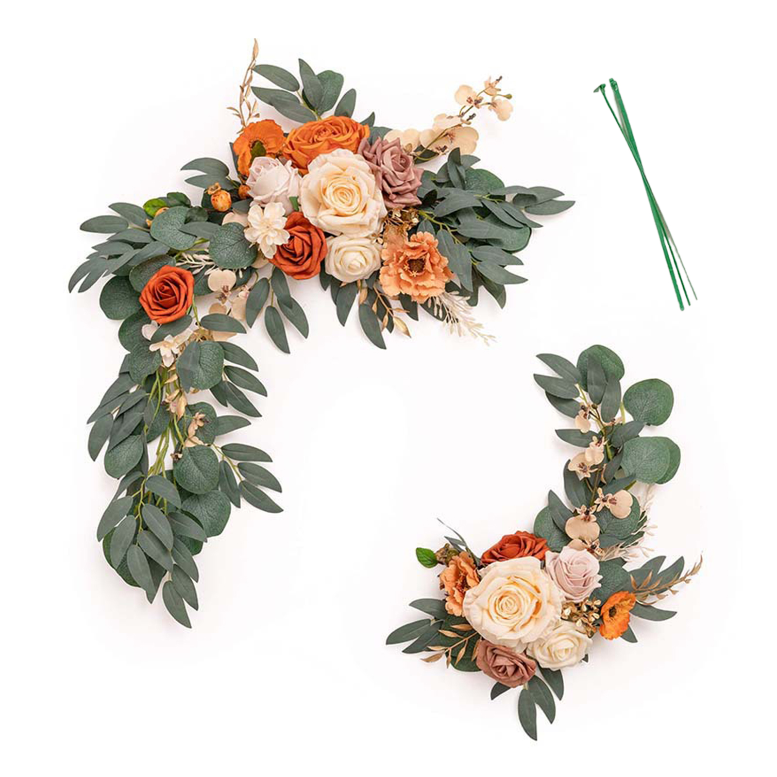 2 Girlanden Aus Künstlichen Orangefarbenen Blumen Für Den Begrüßungsbogen Bei Der Hochzeit, Als Blumendekoration Oder Als Hintergrund Für Den Empfang.