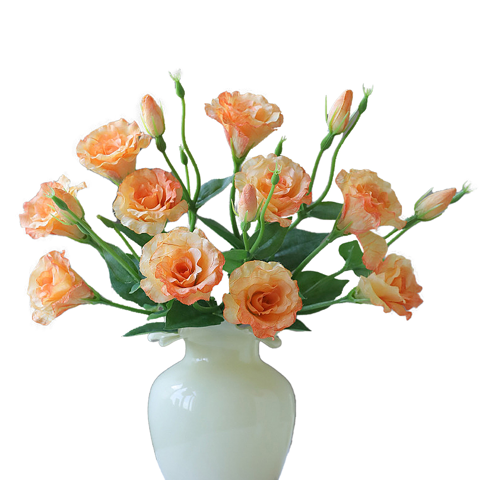 5 Künstliche Eustoma-seidenblumen Mit Langem Stiel, Naturgetreue Blüten Für Hochzeitsfeiern Und Heimdekoration, Orange