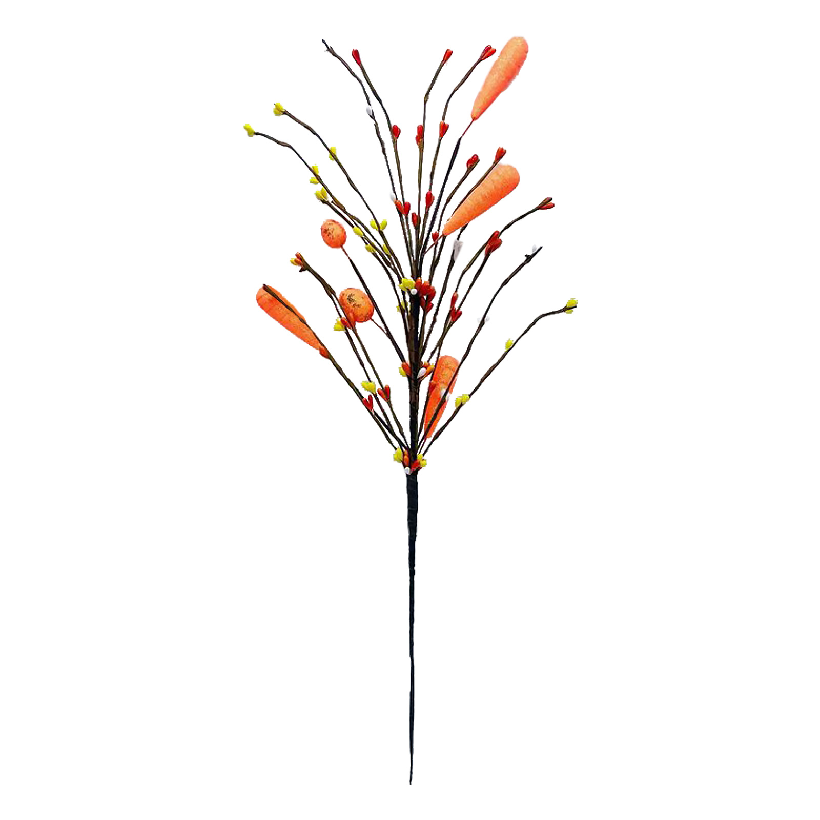 45 Cm Langer Künstlicher Osterstiel Mit Bunten Beeren Und Drei Karotten, Flexible Und Künstliche Orangefarbene Osterdekoration.
