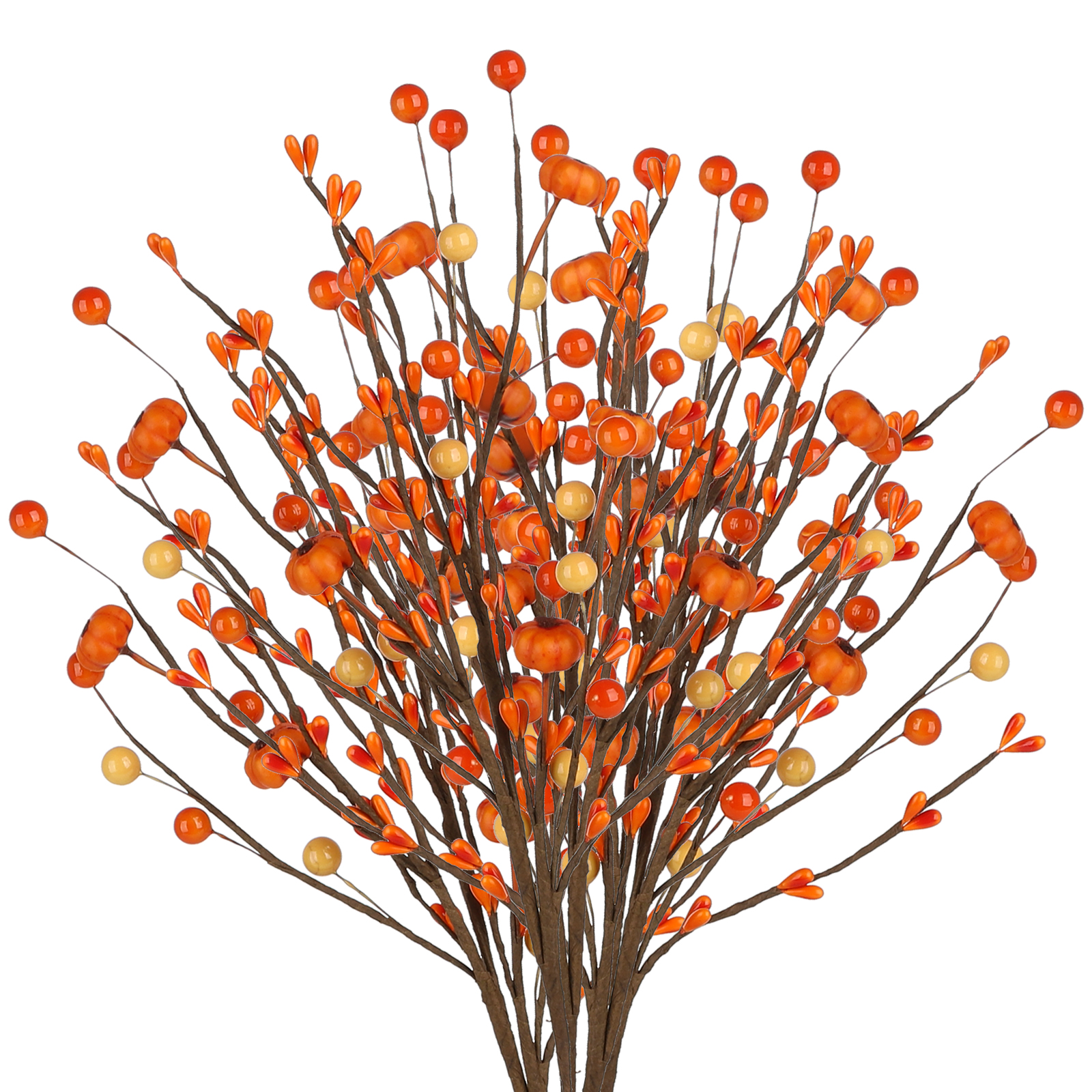 Künstlicher Herbstzweig (20 Cm) Mit Mini-kürbissen Und Beeren, Flexibel, Realistisch, Ideal Für Diy-tischdekorationen Und Herbstliche Wohnaccessoires
