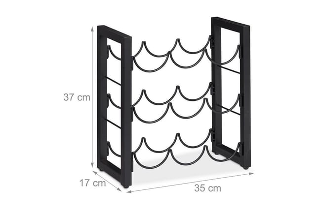 Relaxdays - Weinregal, 9 Flaschen, Metall, Hxbxt: 37 X 35 X 17 Cm, Weinhalter Stehend, Küche & Bar, Weinständer, Schwarz