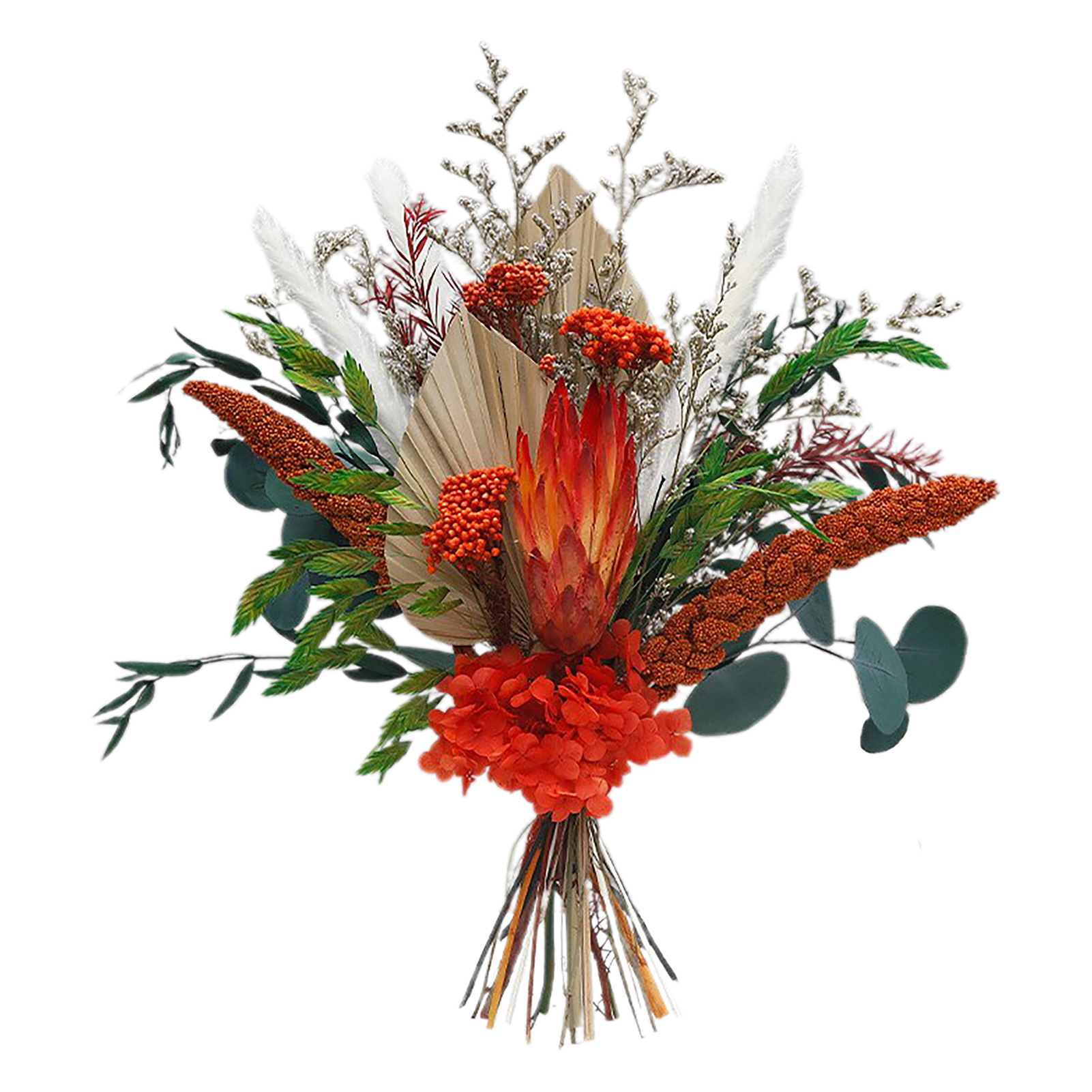 【【ch-098】001 (ohne Vase)】schneelotus-trockenblumenstrauß, Fächerförmiger Strauß, Eukalyptusblätter Gemischt Mit Einer Hochwertigen Roten Vase Für Echte Blumen, Sofort Einsatzbereite Heimdekoration.