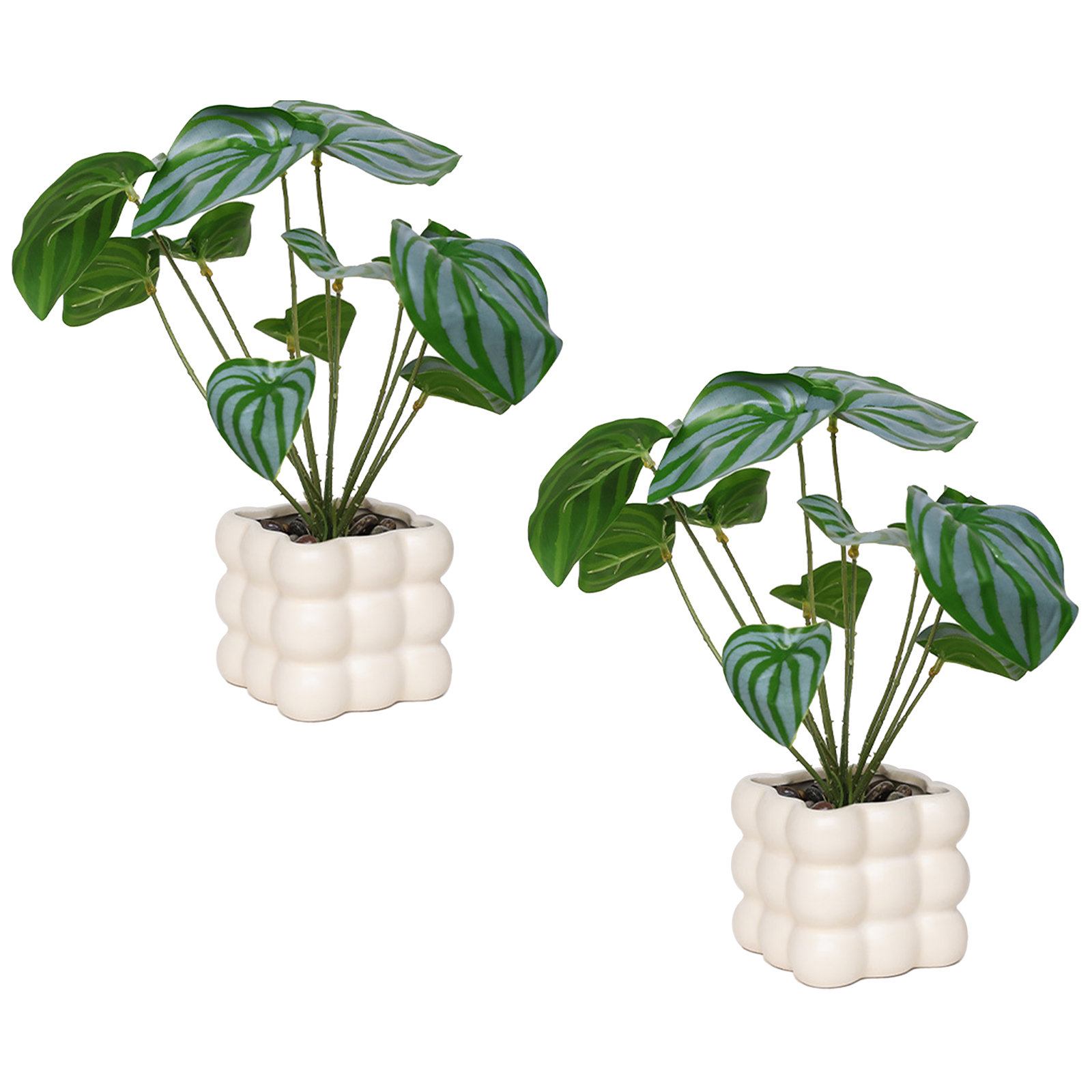 (2er-set) 2 Moderne Und Minimalistische Künstliche Grüne Topfpflanzen Und Blumen, Kleine Dekopflanzen Für Büro, Wohnzimmer, Eingangsbereich, Arbeitszimmer, Inneneinrichtung (wassermelonenblatt - Künst
