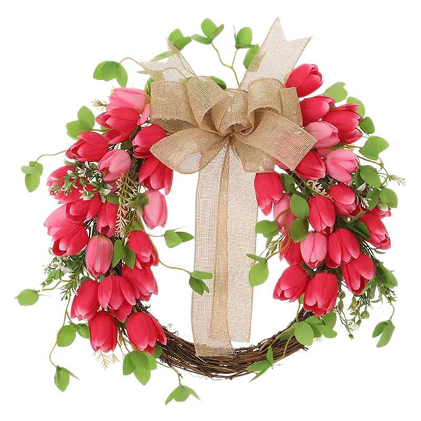 45 Cm Großer Tulpenkranz Zum Aufhängen An Der Tür, Blumenschmuck Und Schleife Für Das Frühlingsfest, Zum Aufhängen An Der Wand Oder Tür.