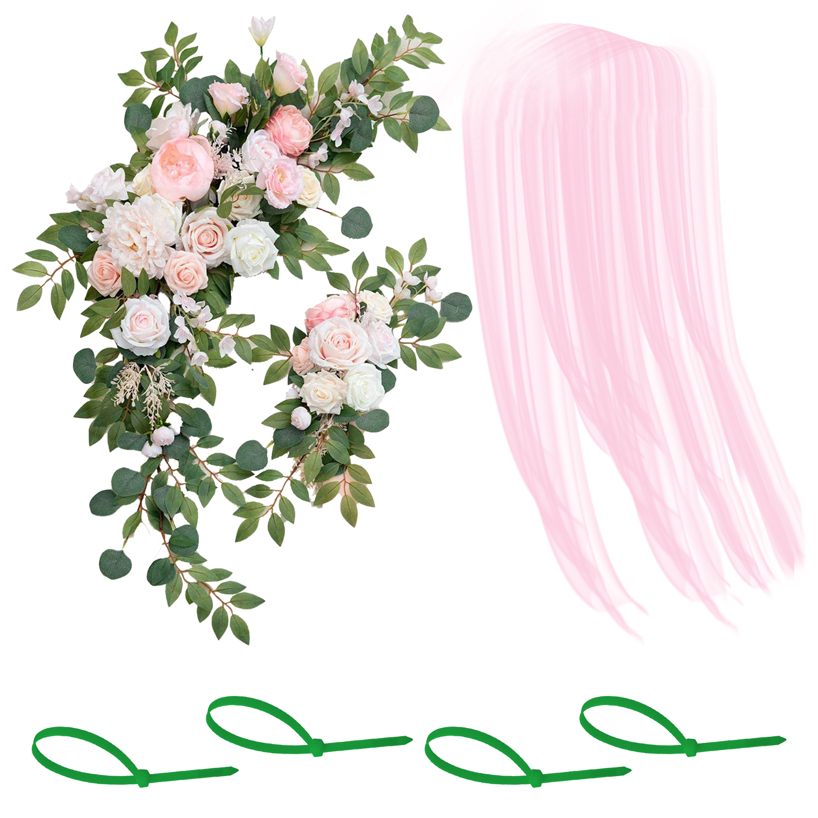 Set Bestehend Aus 2 Künstlichen Blumengirlanden Und 1 Halbtransparentem Chiffon-bogen Mit Blumen Für Hochzeitsbögen Und Blumendekoration.