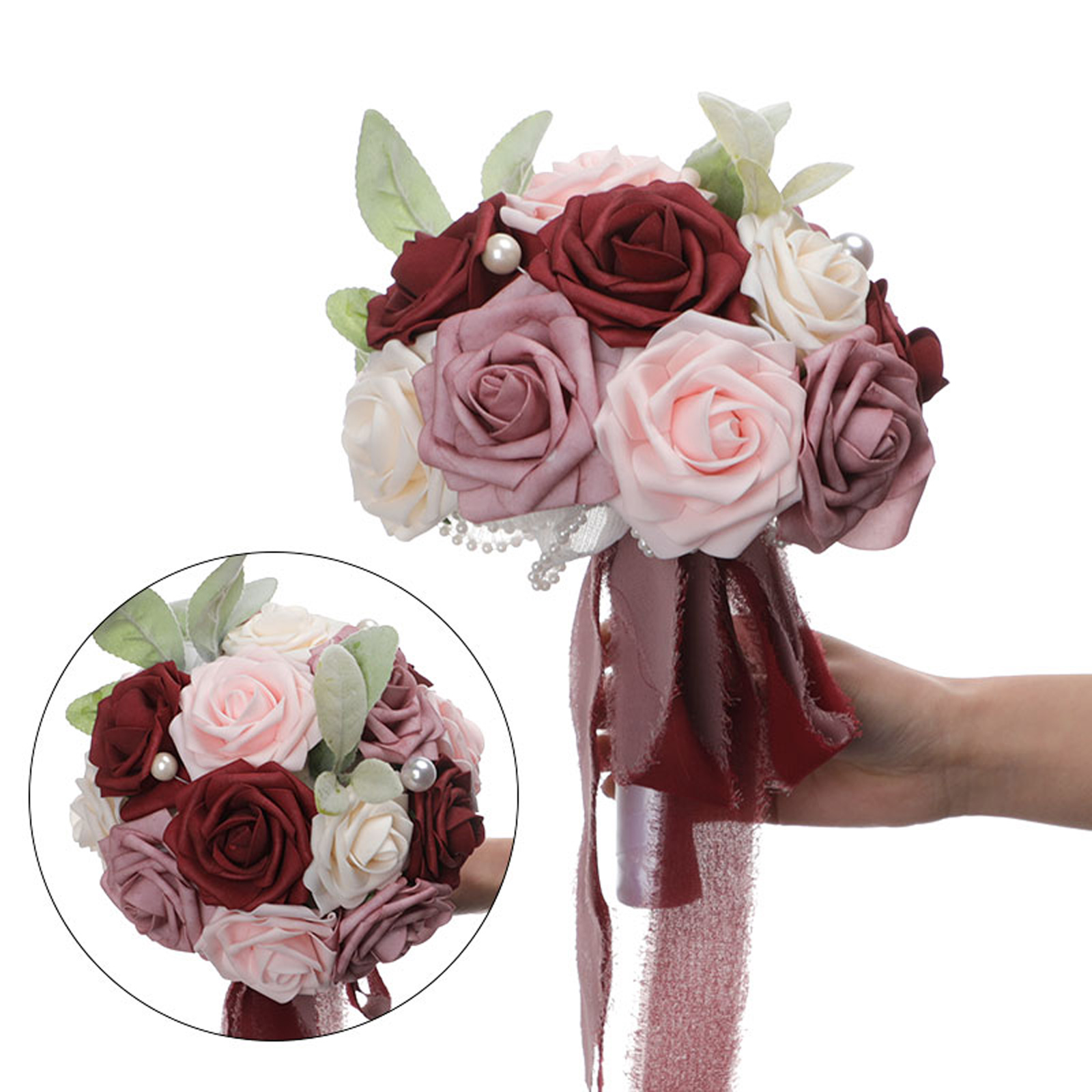 Realistischer Und Romantischer Brautstrauß, Vielseitiger Künstlicher Blumenstrauß Für Die Braut, Rote Rose