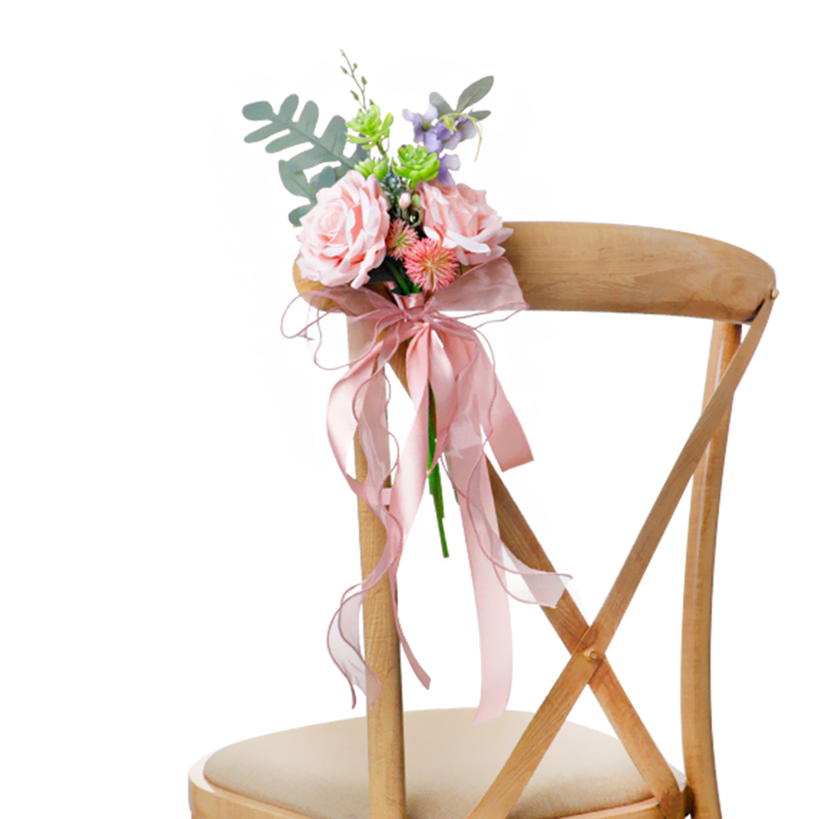 Stuhldekoration Für Den Traugang Mit Künstlichen Blumen Und Bändern Für Die Zeremonie/feier In Rosa