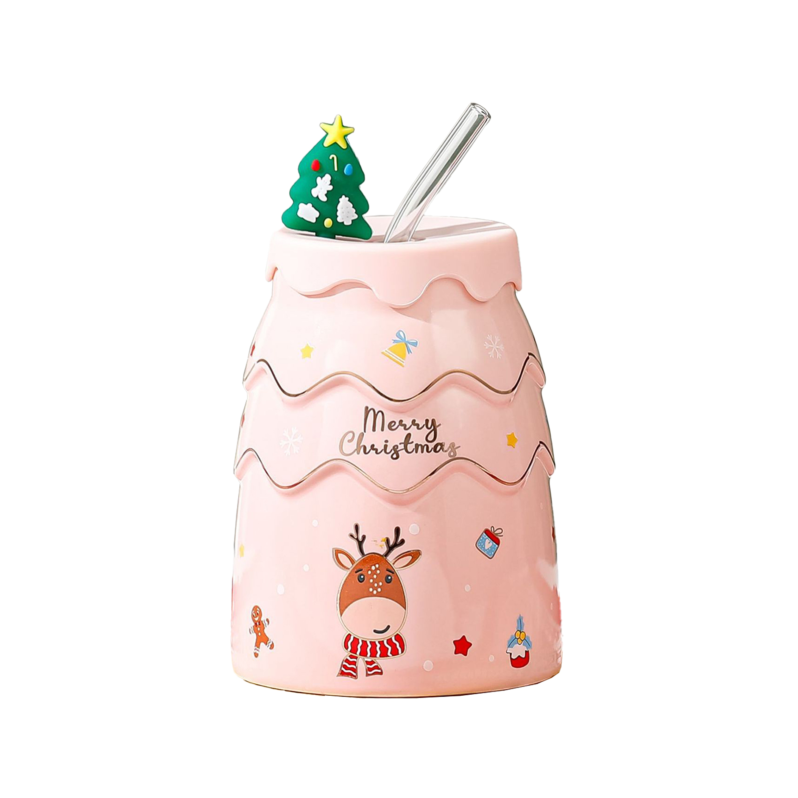 Rosa Kaffeetasse In Form Eines Weihnachtsbaums, Multifunktionale Keramiktasse In Form Eines Weihnachtsbaums Für Küche Und Büro