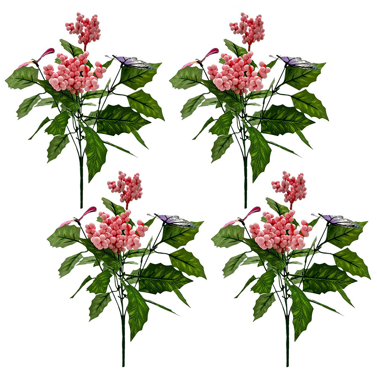 4 Künstliche Beerenstiele, Dekorative Blüten Und Blätter Für Weihnachtsfeier-bastelarbeiten, Rosa