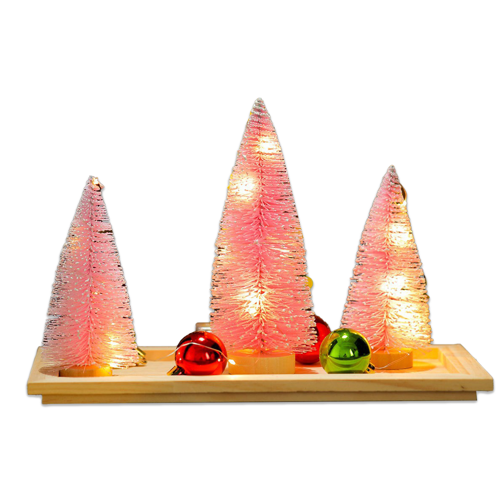 Mini-weihnachtsbaum (künstlich) Mit Beleuchtung Und Holzsockel, Rosa, Ideal Für Partys, Dekoration Und Bastelarbeiten. Benötigt 2 Aa-batterien (nicht Im Lieferumfang Enthalten).