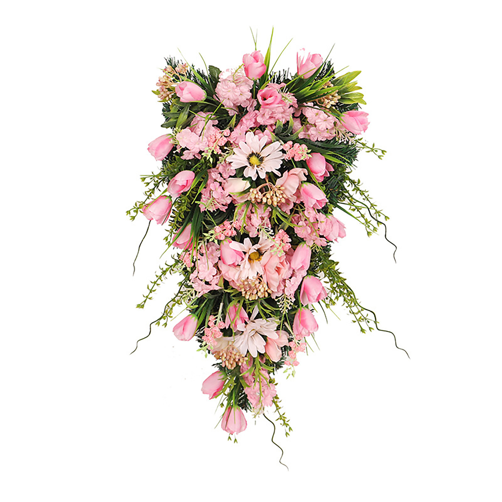 Künstlicher Frühlings- Und Sommer-tropfen-girlanden-hänge-kranz Mit Künstlichen Blumen, Rosa, Für Haustür, Veranda, Wand Oder Fenster