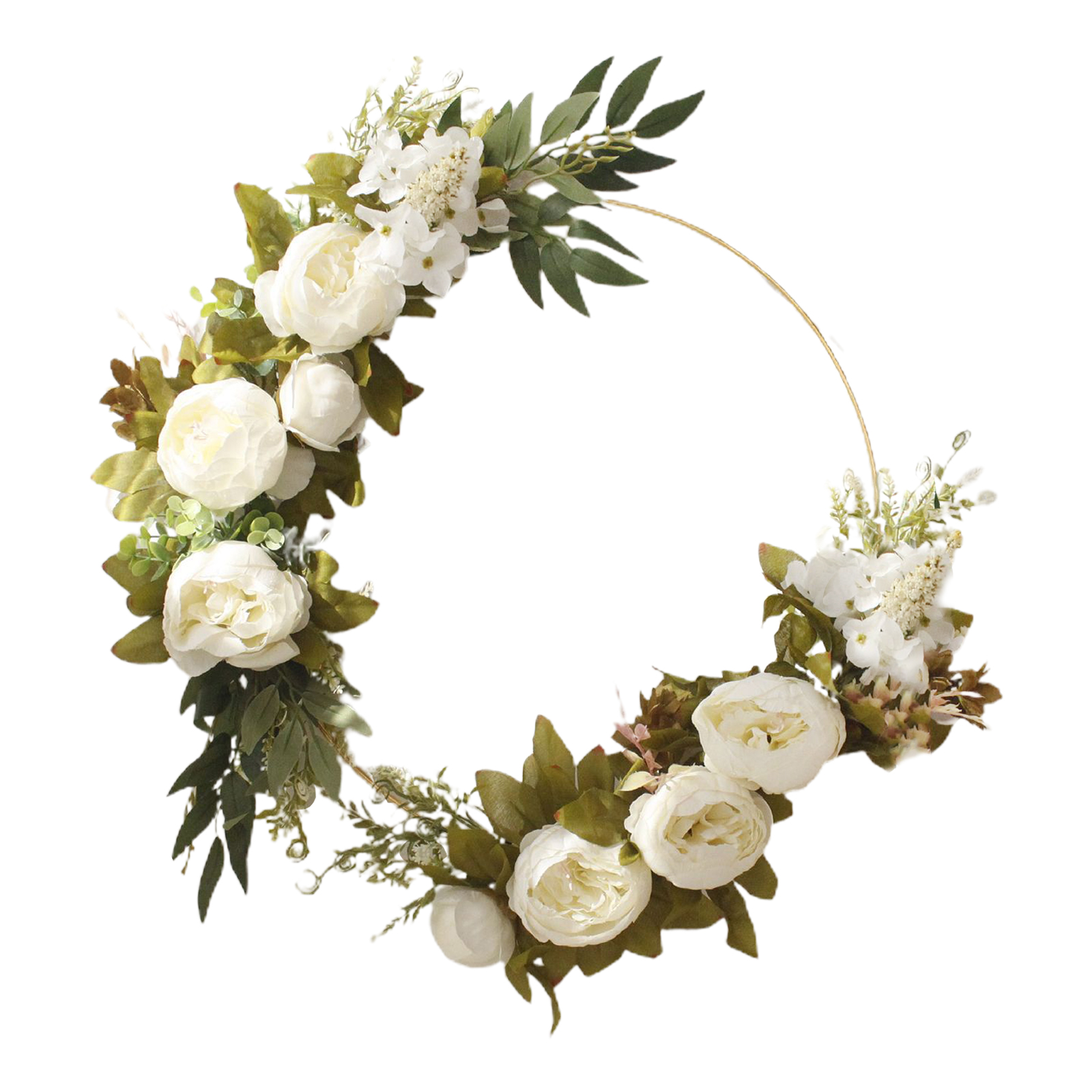 Künstliche Seidenblumen-pfingstrosengirlande Für Haustür, Wand, Hochzeitsdekoration, 40 Cm Eisenring, 50 Cm Kranz-außendurchmesser, Cremeweiß